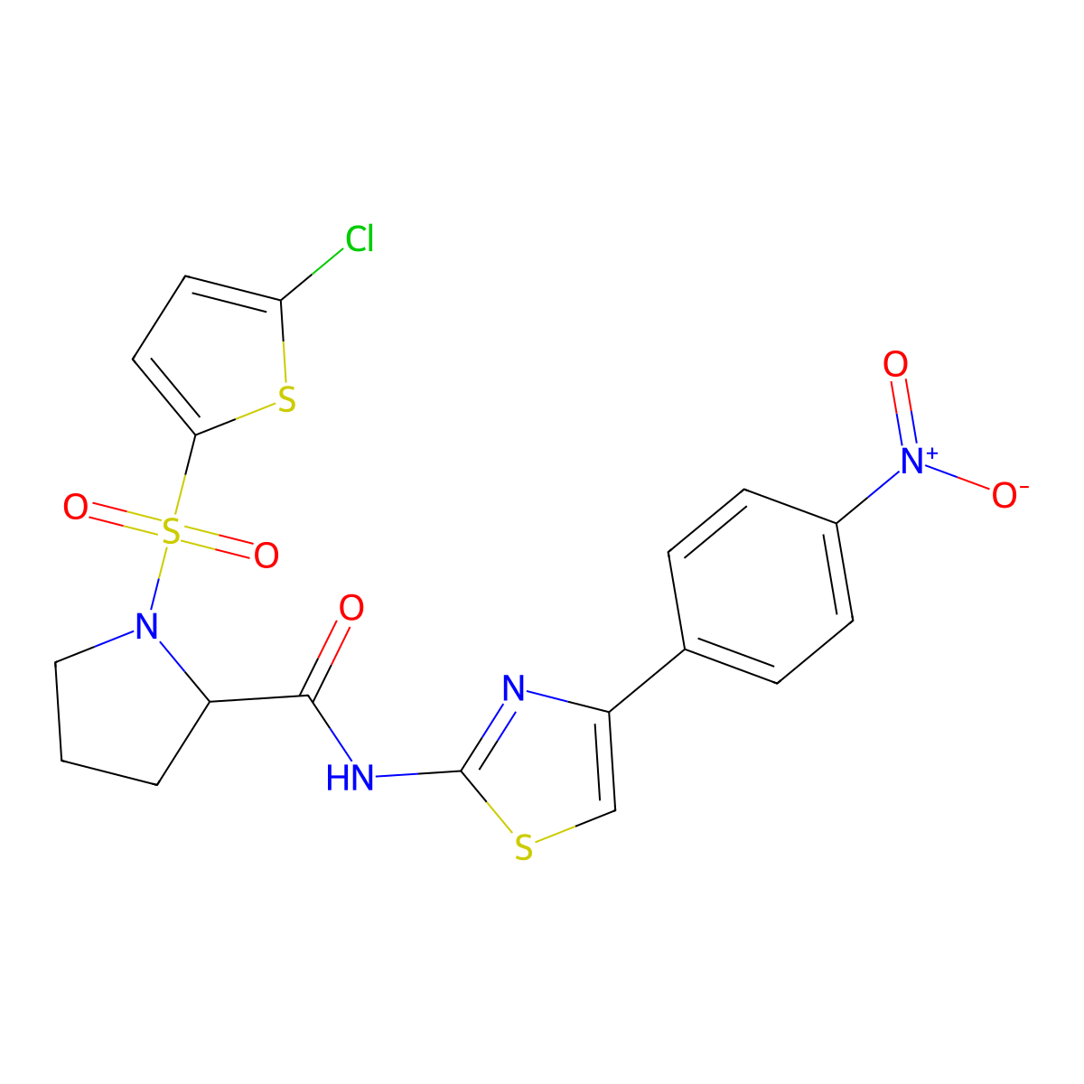 1-((5-chlorothiophen-2-yl)sulfonyl)-N-(4-(4-nitrophenyl)thiazol-2-yl)pyrrolidine-2-carboxamide molecular structure, CAS 1103146-00-4