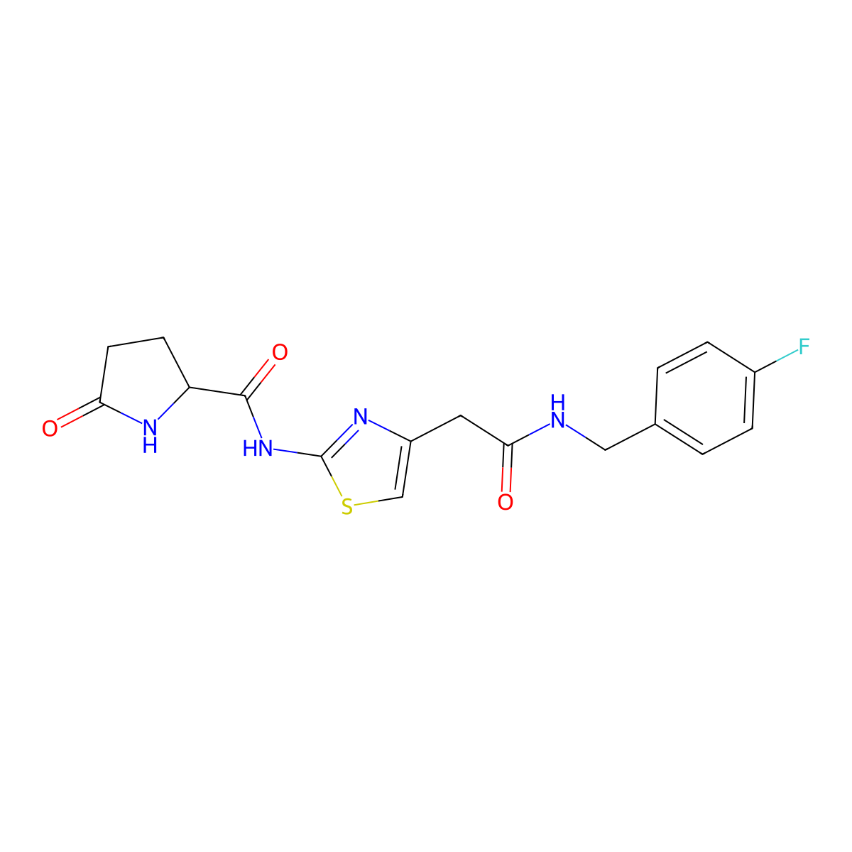 N-(4-(2-((4-fluorobenzyl)amino)-2-oxoethyl)thiazol-2-yl)-5-oxopyrrolidine-2-carboxamide molecular structure, CAS 1103232-24-1