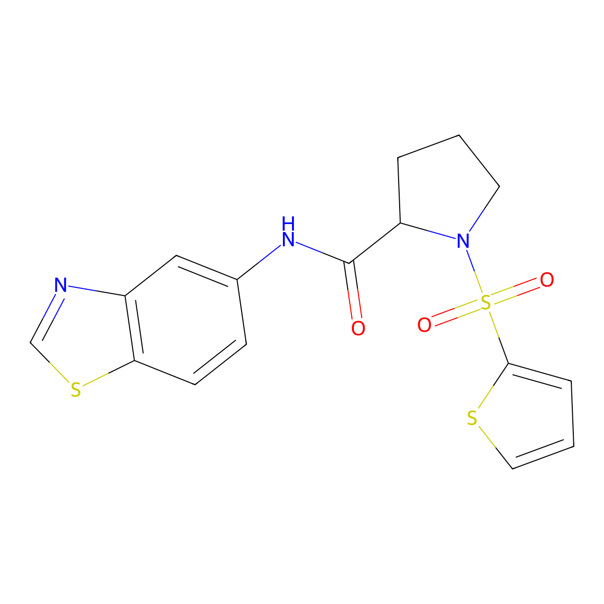 N-(benzo[d]thiazol-5-yl)-1-(thiophen-2-ylsulfonyl)pyrrolidine-2-carboxamide molecular structure, CAS 1103236-81-2