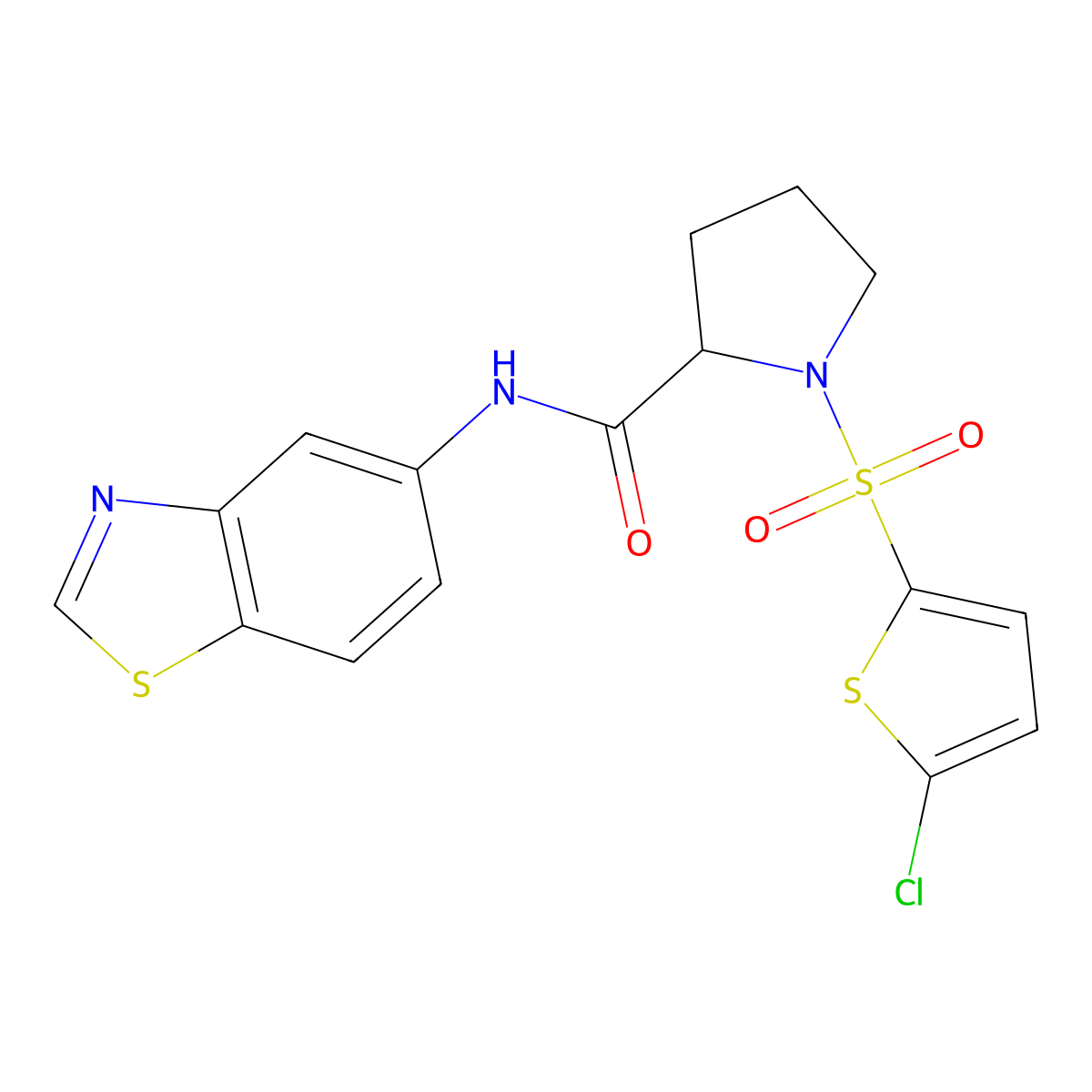 N-(benzo[d]thiazol-5-yl)-1-((5-chlorothiophen-2-yl)sulfonyl)pyrrolidine-2-carboxamide molecular structure, CAS 1103236-90-3