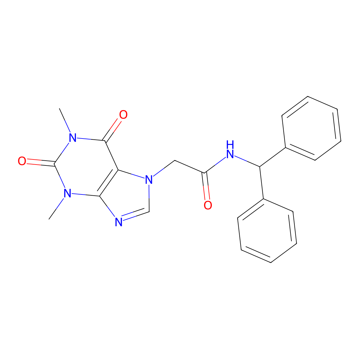 N-benzhydryl-2-(1,3-dimethyl-2,6-dioxo-1,2,3,6-tetrahydro-7H-purin-7-yl)acetamide molecular structure, CAS 110330-55-7