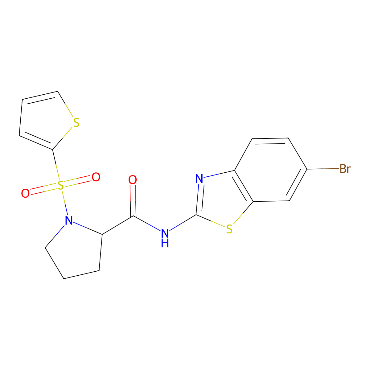 N-(6-bromobenzo[d]thiazol-2-yl)-1-(thiophen-2-ylsulfonyl)pyrrolidine-2-carboxamide molecular structure, CAS 1103324-85-1