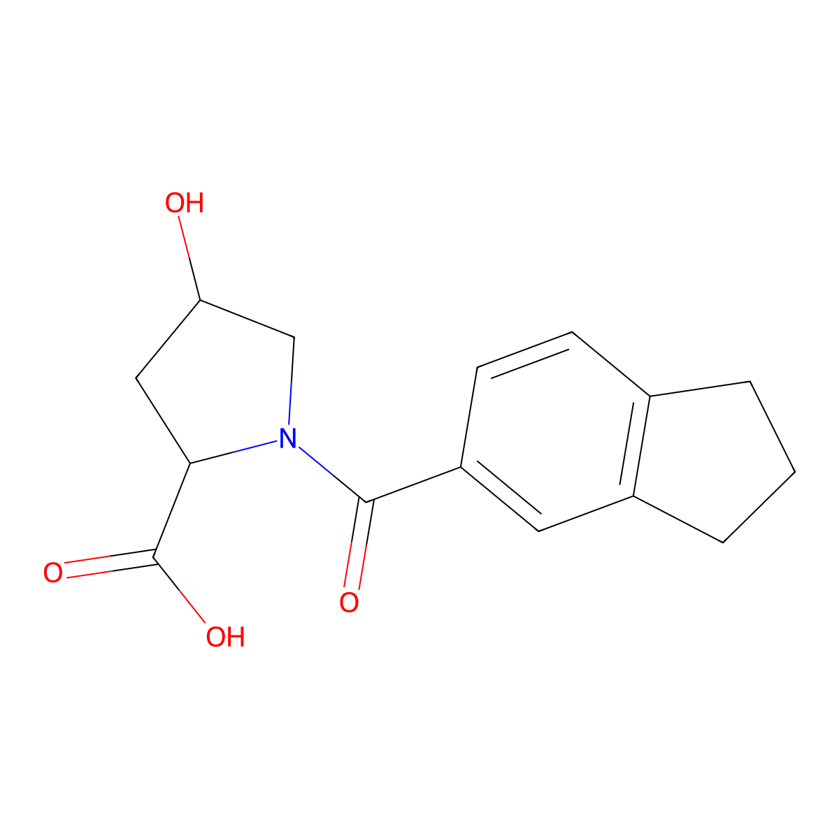 1-(2,3-dihydro-1H-indene-5-carbonyl)-4-hydroxypyrrolidine-2-carboxylic acid molecular structure, CAS 1103343-56-1
