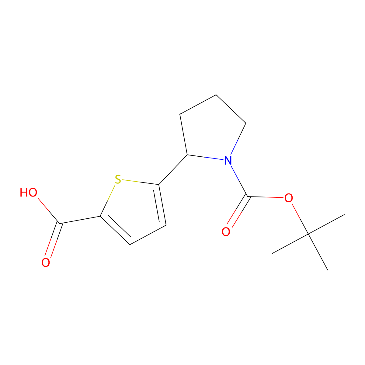 5-(1-((Tert-butoxy)carbonyl)pyrrolidin-2-yl)thiophene-2-carboxylic acid molecular structure, CAS 1103394-61-1