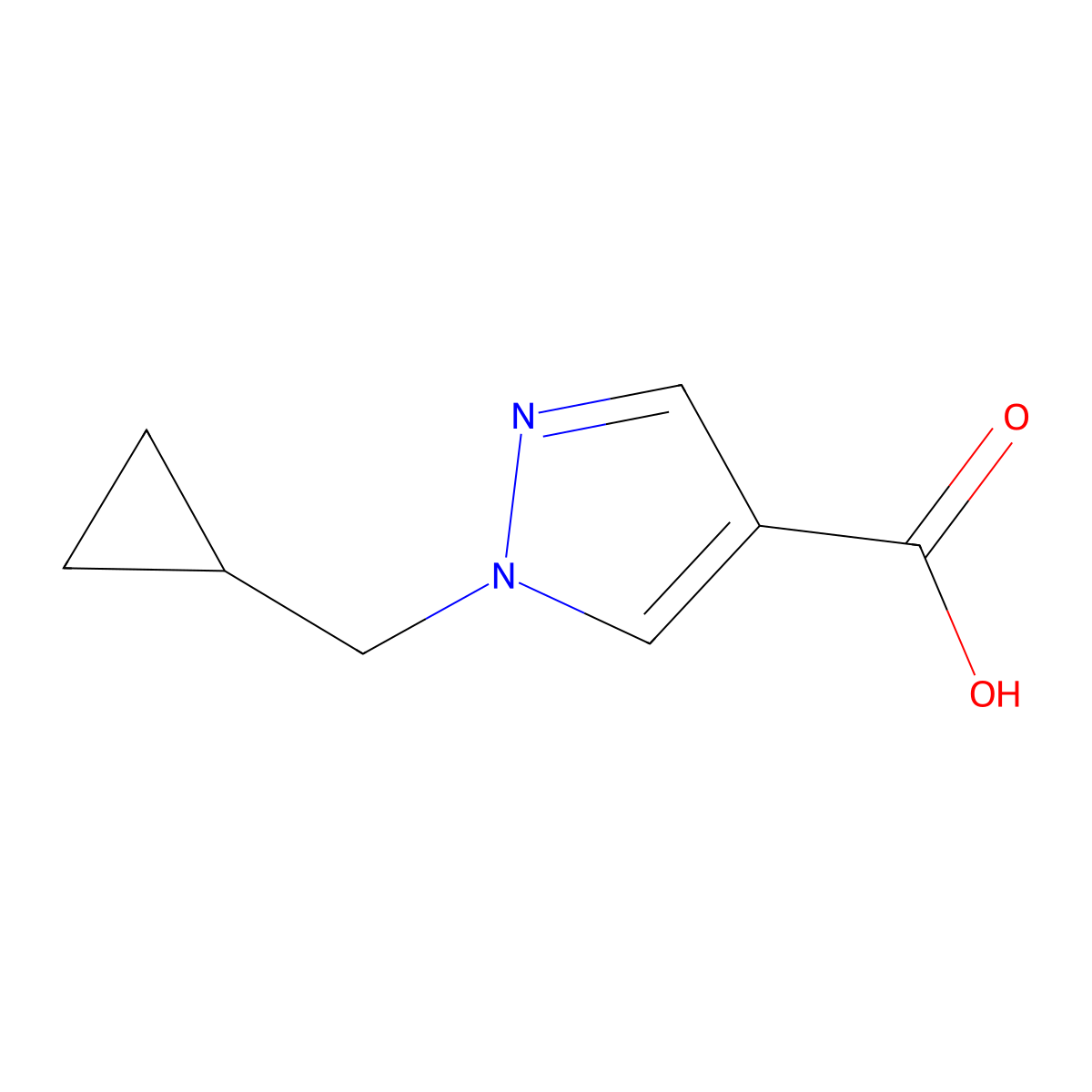 1-(cyclopropylmethyl)-1H-pyrazole-4-carboxylic acid molecular structure, CAS 1103427-25-3