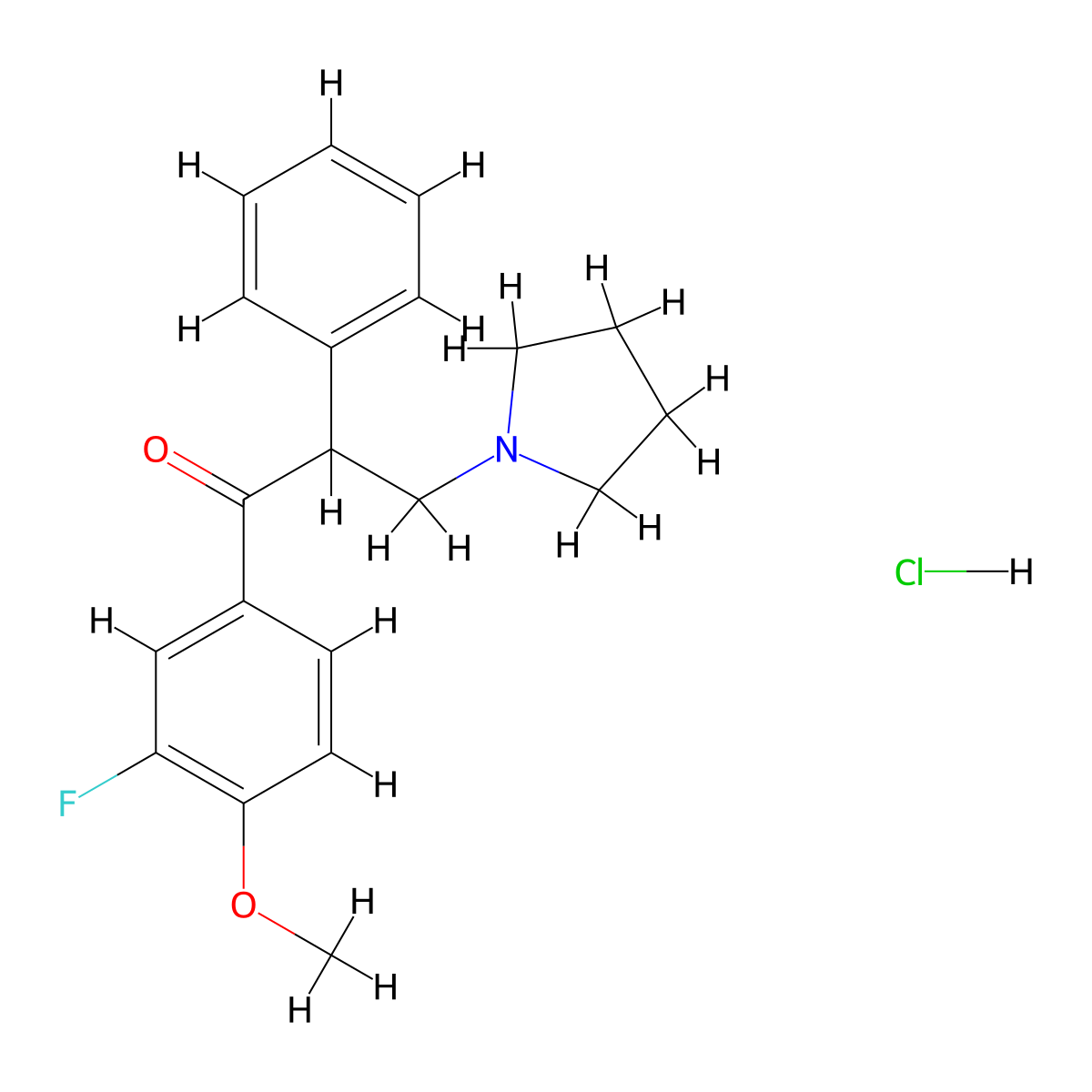 1-(3-Fluoro-4-methoxyphenyl)-2-phenyl-3-(pyrrolidin-1-yl)propan-1-one--hydrogen chloride (1/1) molecular structure, CAS 110345-32-9