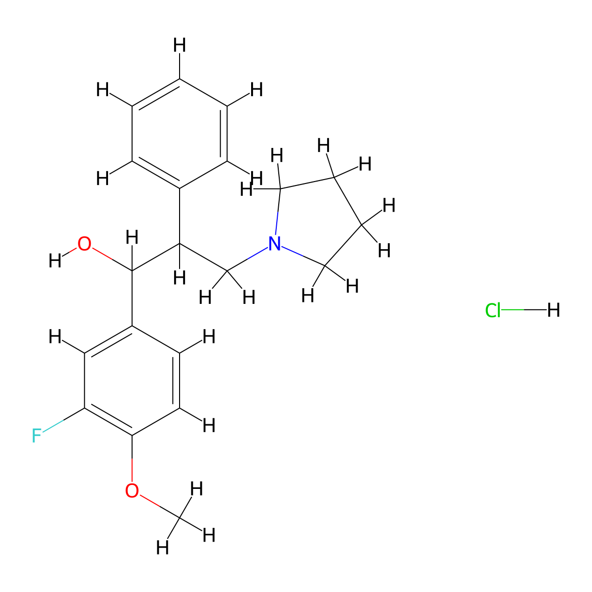1-(3-Fluoro-4-methoxyphenyl)-2-phenyl-3-(pyrrolidin-1-yl)propan-1-ol--hydrogen chloride (1/1) molecular structure, CAS 110345-36-3