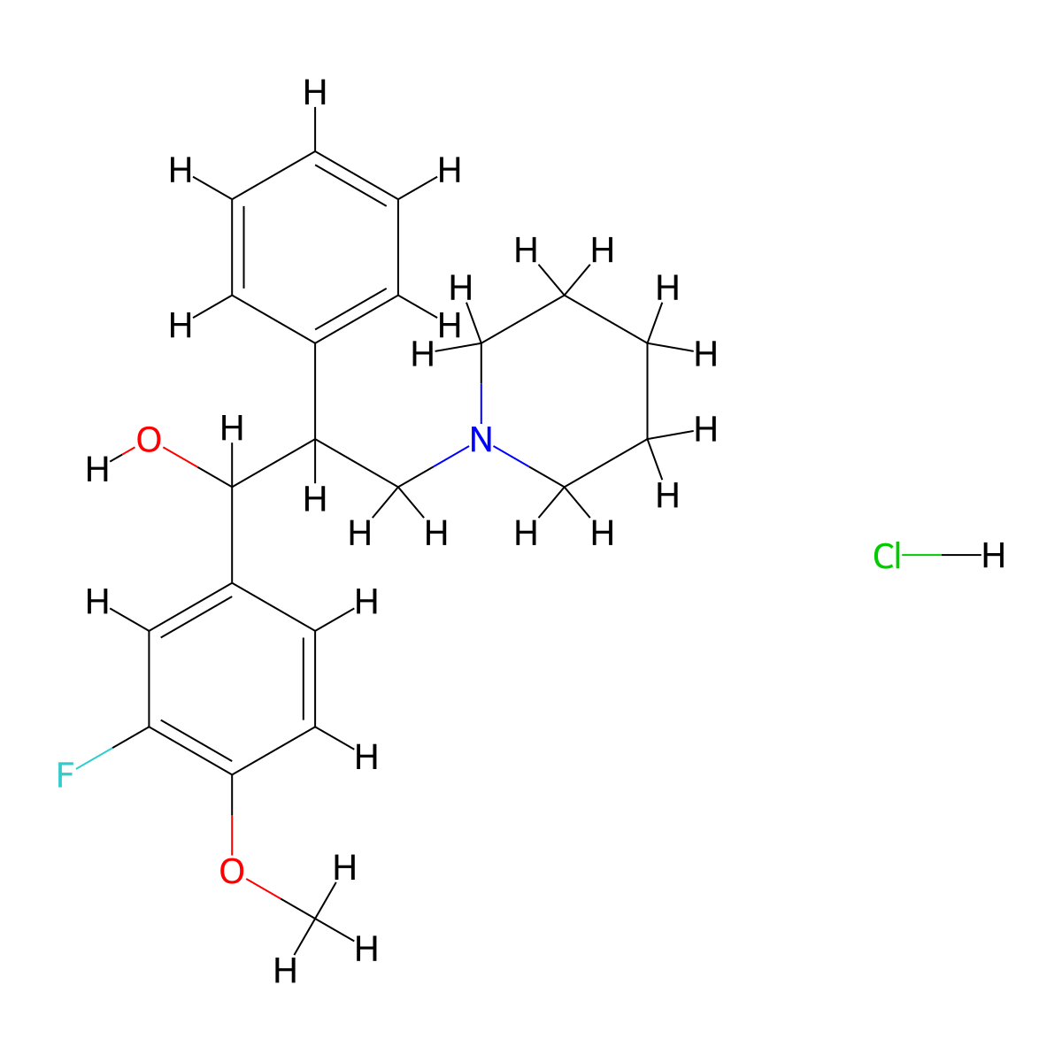 1-(3-Fluoro-4-methoxyphenyl)-2-phenyl-3-(piperidin-1-yl)propan-1-ol--hydrogen chloride (1/1) molecular structure, CAS 110345-38-5