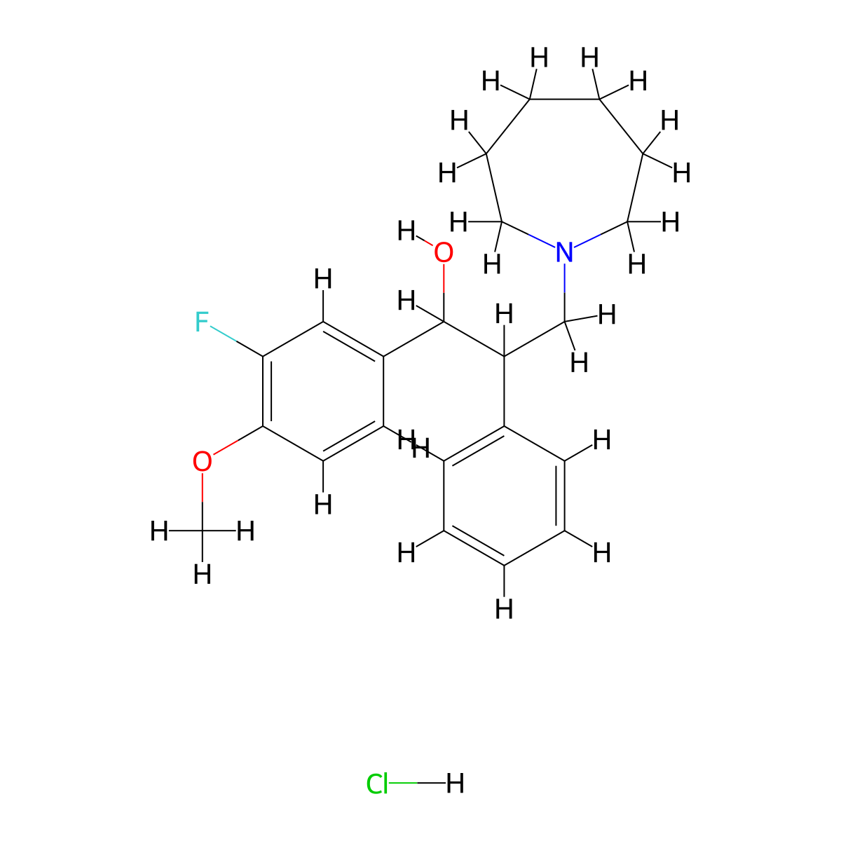 1H-Azepine-1-propanol, hexahydro-alpha-(3-fluoro-4-methoxyphenyl)-beta-phenyl-, hydrochloride molecular structure, CAS 110345-39-6