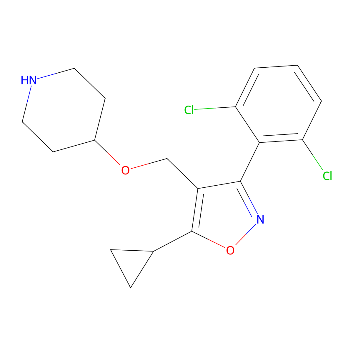 4-{[5-Cyclopropyl-3-(2,6-dichlorophenyl)-1,2-oxazol-4-yl]methoxy}piperidine molecular structure, CAS 1103501-11-6