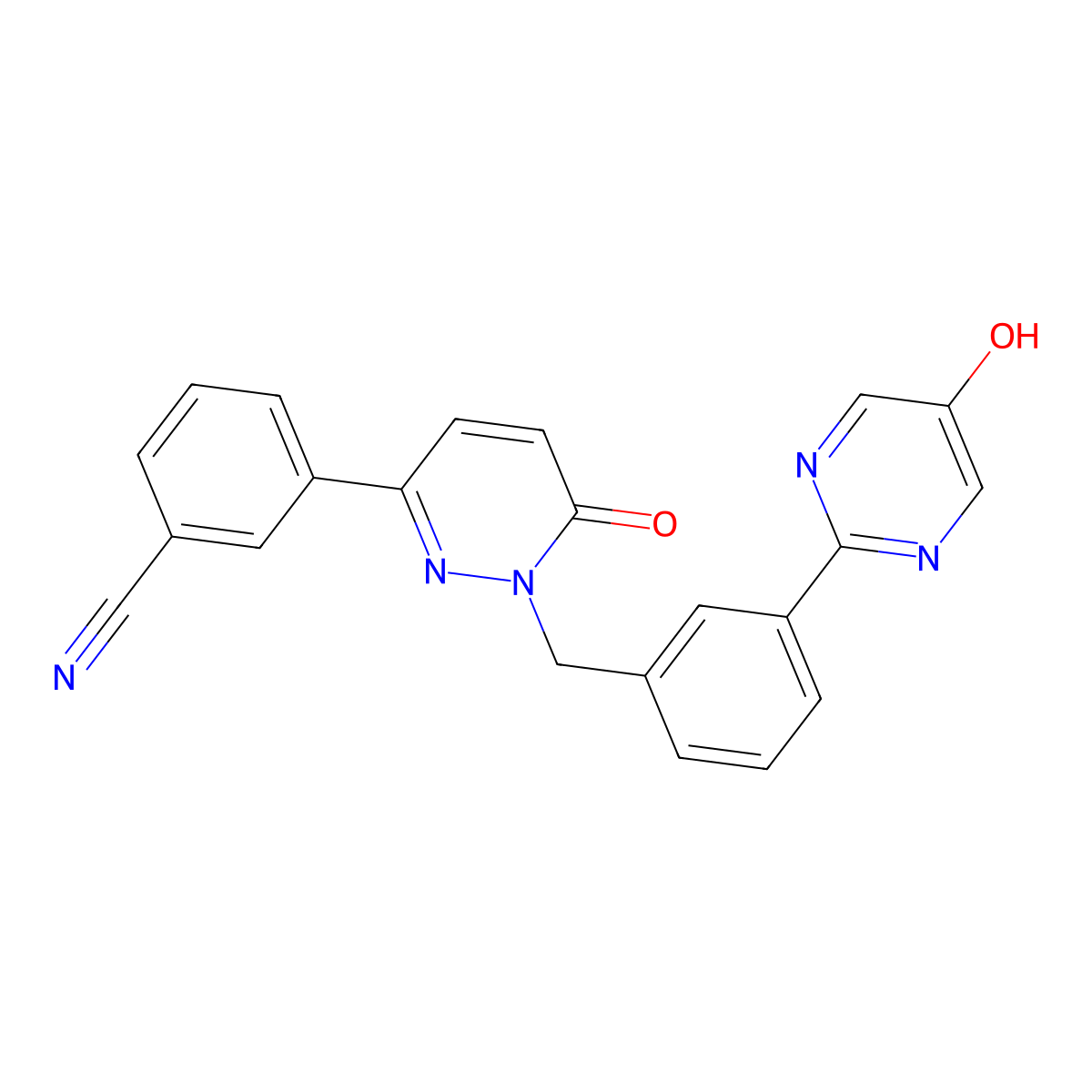 3-(1-(3-(5-Hydroxypyrimidin-2-yl)benzyl)-6-oxo-1,6-dihydropyridazin-3-yl)benzonitrile molecular structure, CAS 1103506-79-1
