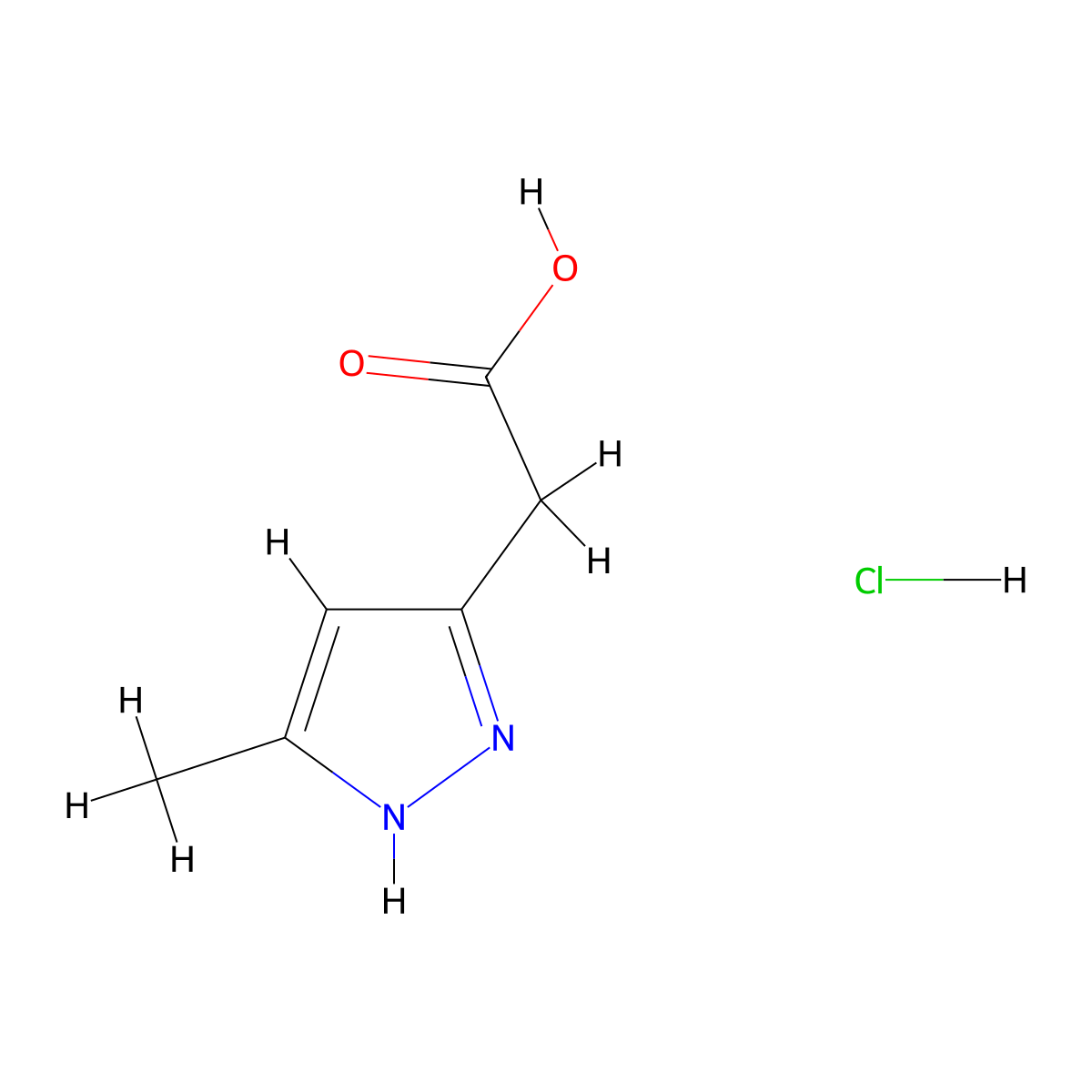 2-(3-methyl-1H-pyrazol-5-yl)acetic acid hydrochloride molecular structure, CAS 1103508-20-8