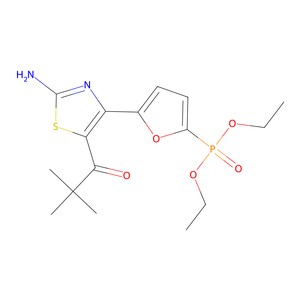Diethyl 5-(2-amino-5-t-butylcarbonylthiazol-4-yl)furan-2-phosphonate molecular structure, CAS 1103509-40-5
