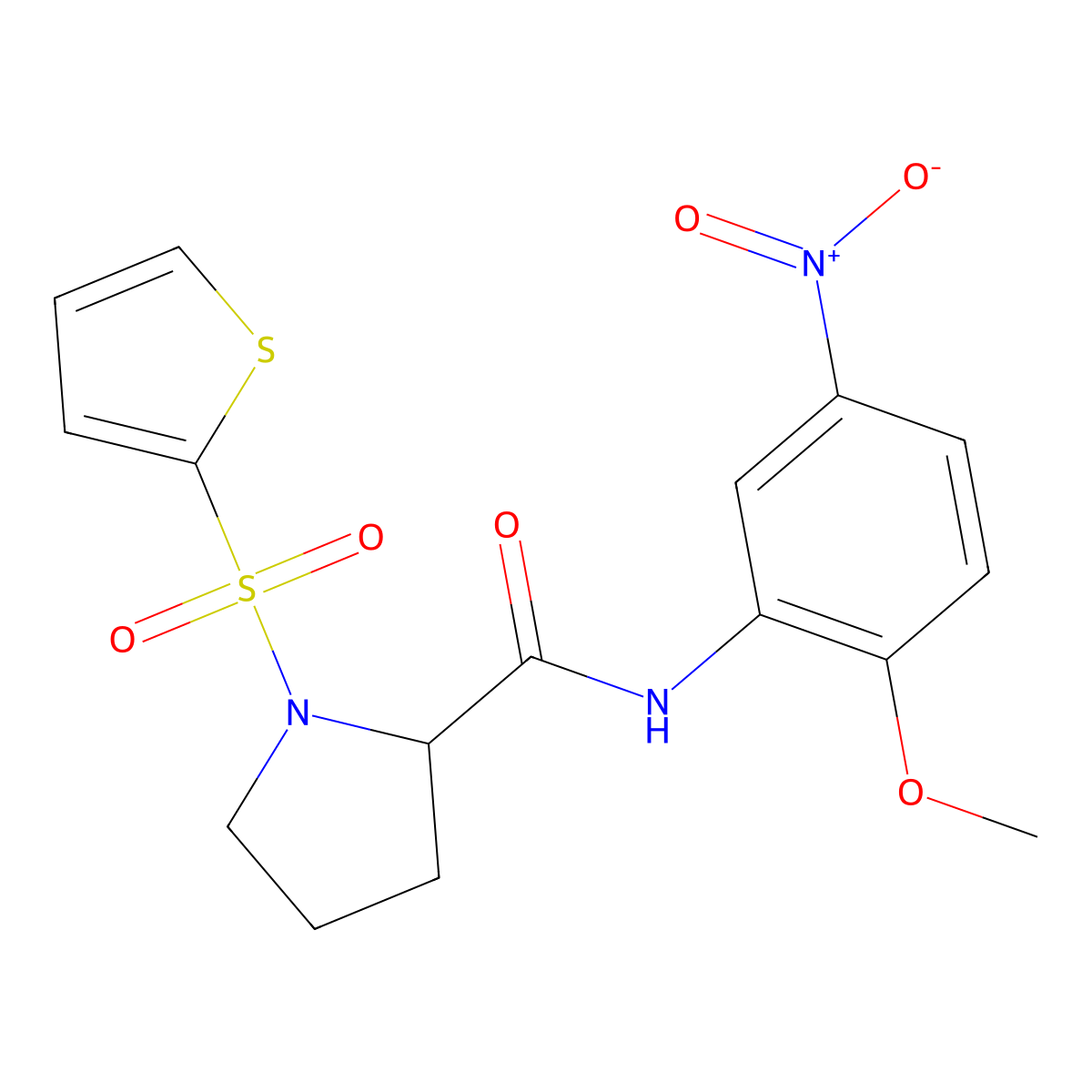 N-(2-methoxy-5-nitrophenyl)-1-(thiophen-2-ylsulfonyl)pyrrolidine-2-carboxamide molecular structure, CAS 1103509-43-8