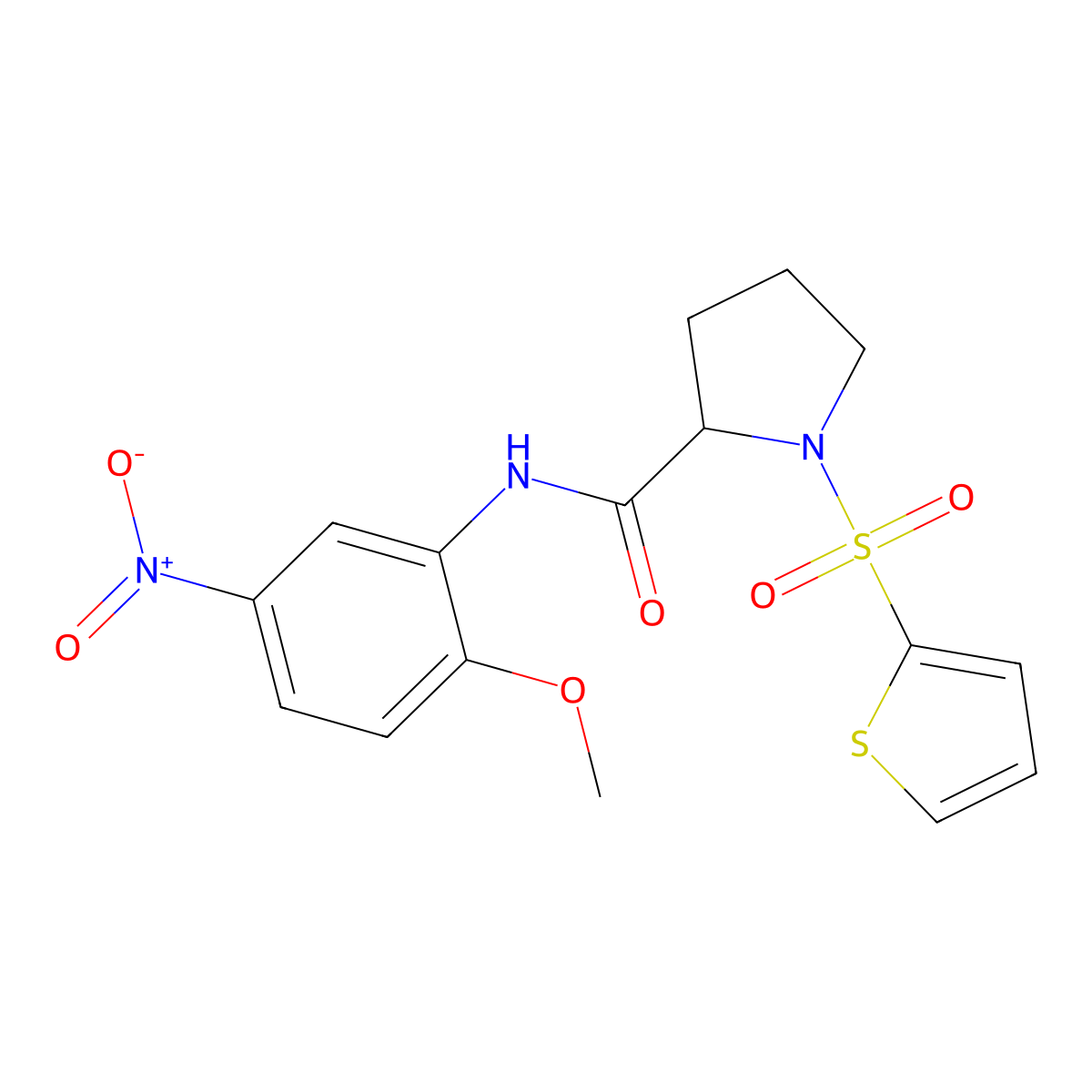 N-(2-methoxy-5-nitrophenyl)-1-(thiophen-2-ylsulfonyl)pyrrolidine-2-carboxamide molecular structure, CAS 1103509-43-8