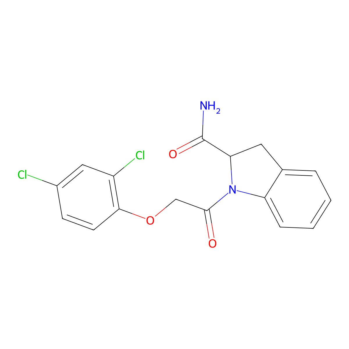 1-[2-(2,4-dichlorophenoxy)acetyl]-2,3-dihydro-1H-indole-2-carboxamide molecular structure, CAS 1103513-91-2