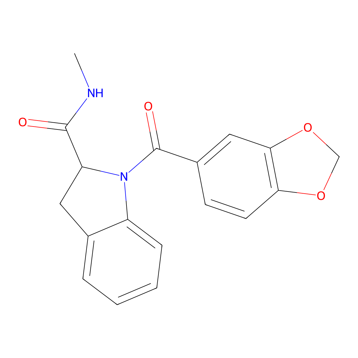 1-(benzo[d][1,3]dioxole-5-carbonyl)-N-methylindoline-2-carboxamide molecular structure, CAS 1103514-26-6