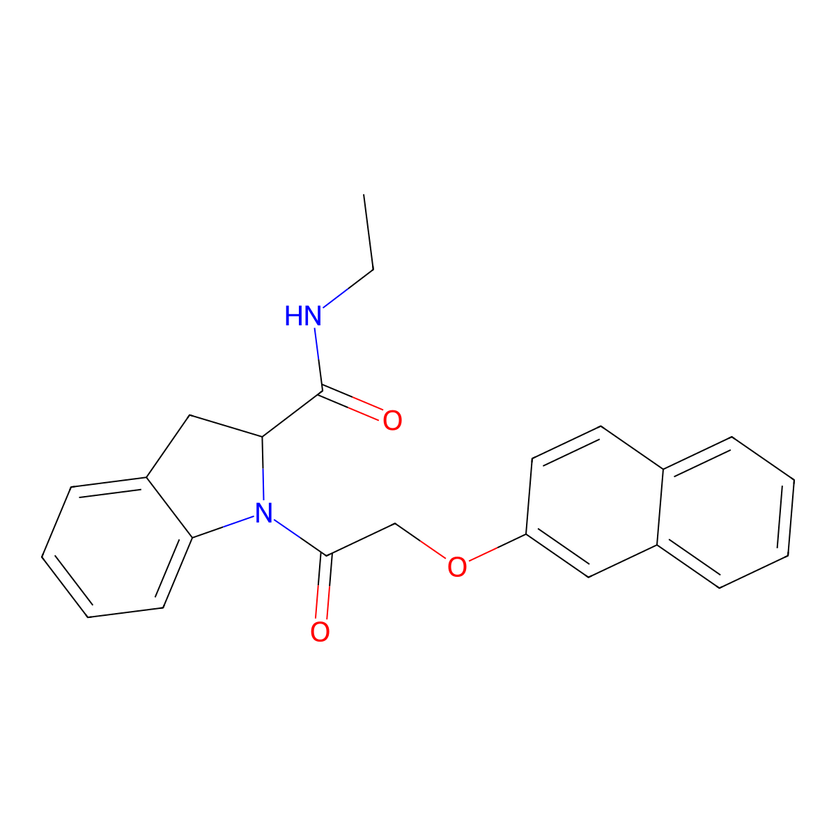 N-ethyl-1-(2-(naphthalen-2-yloxy)acetyl)indoline-2-carboxamide molecular structure, CAS 1103515-45-2