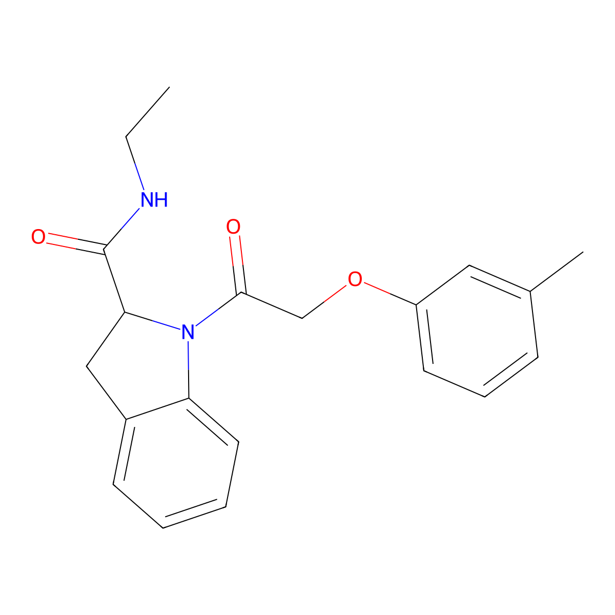 N-ethyl-1-(2-(m-tolyloxy)acetyl)indoline-2-carboxamide molecular structure, CAS 1103515-46-3