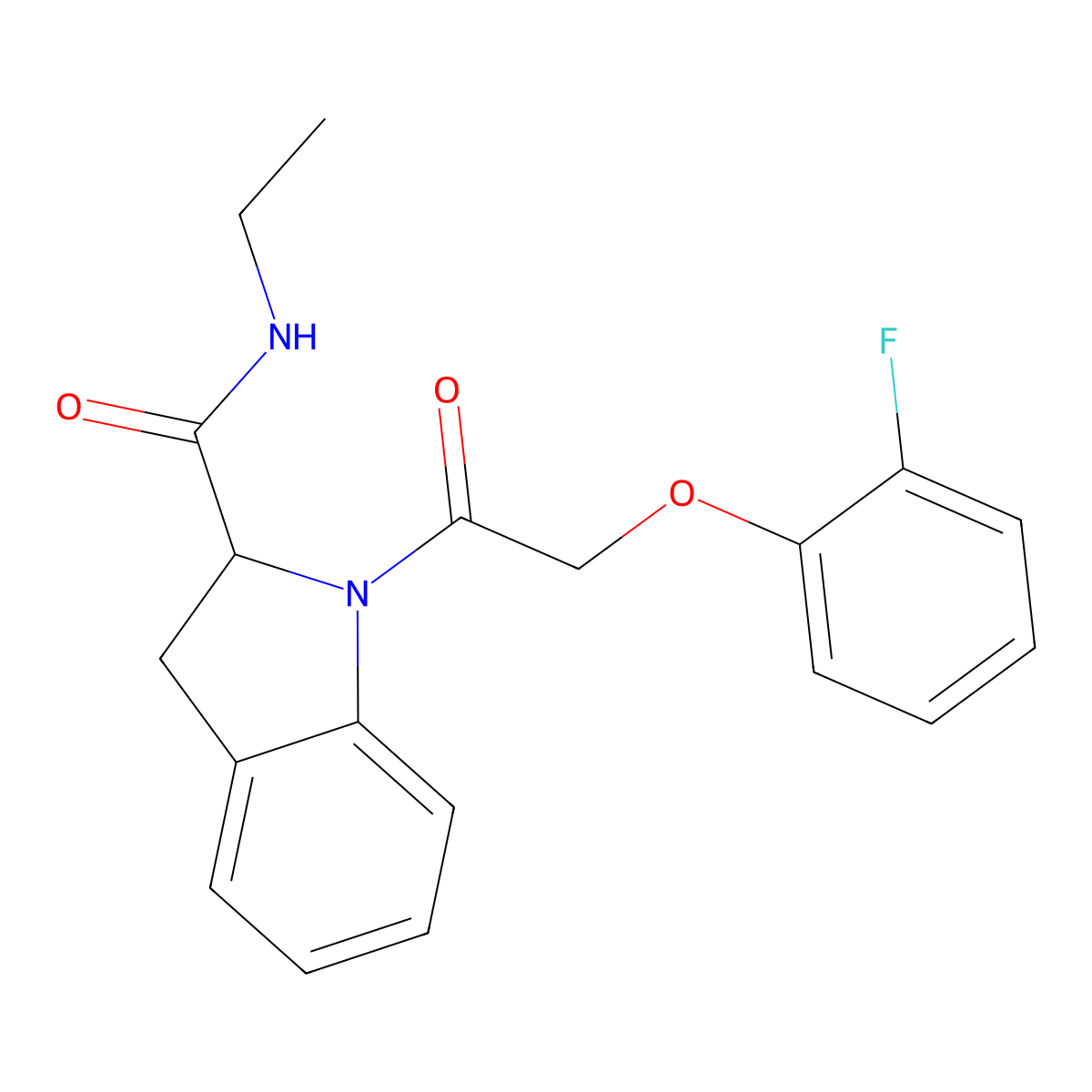 N-ethyl-1-(2-(2-fluorophenoxy)acetyl)indoline-2-carboxamide molecular structure, CAS 1103515-47-4