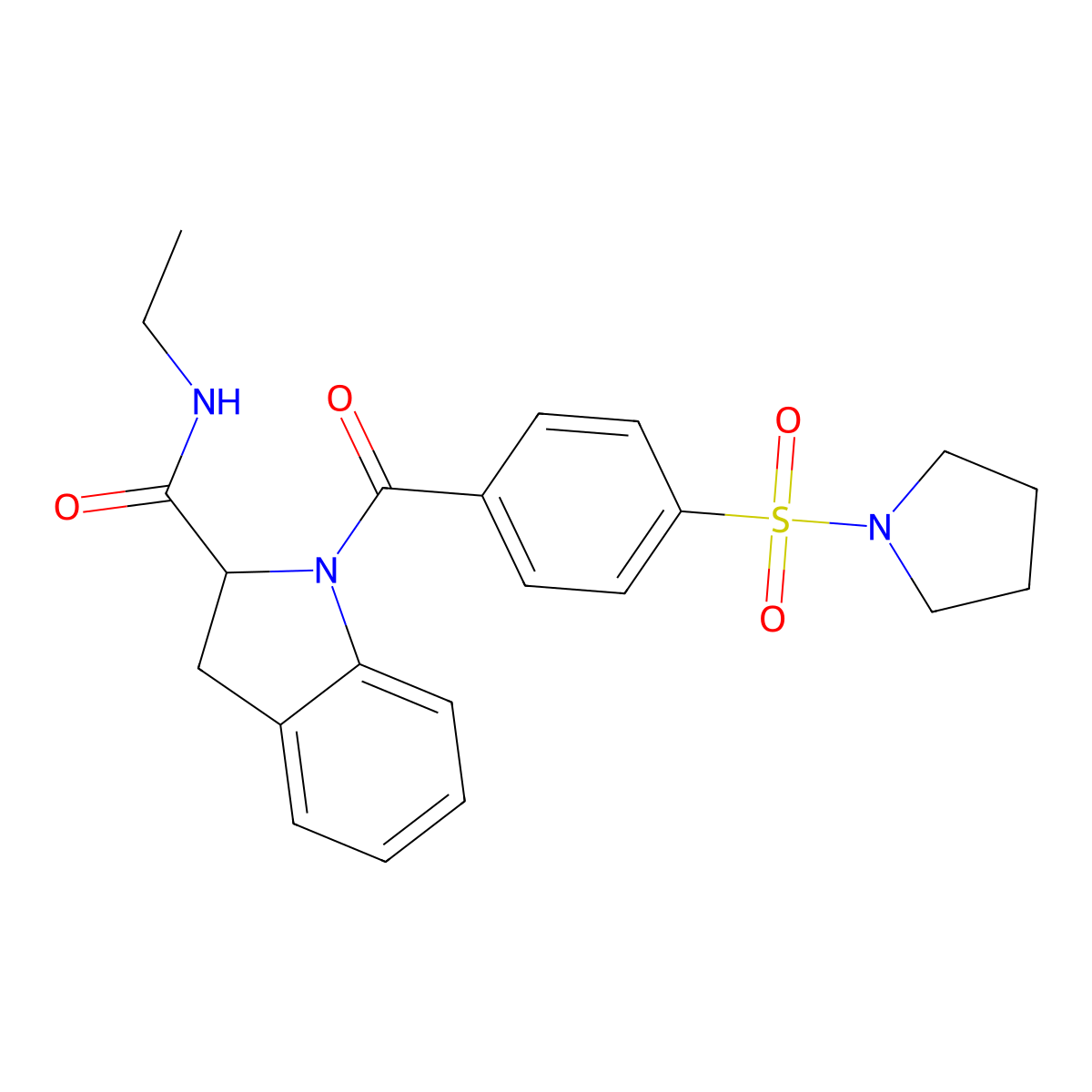 N-ethyl-1-(4-(pyrrolidin-1-ylsulfonyl)benzoyl)indoline-2-carboxamide molecular structure, CAS 1103515-52-1