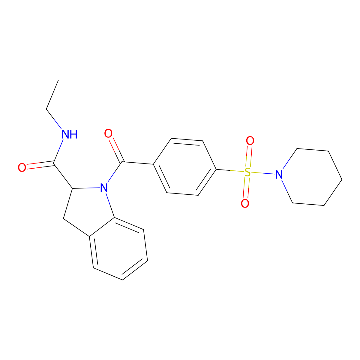 N-ethyl-1-[4-(piperidine-1-sulfonyl)benzoyl]-2,3-dihydro-1H-indole-2-carboxamide molecular structure, CAS 1103515-53-2