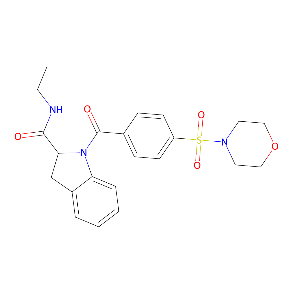 N-ethyl-1-(4-(morpholinosulfonyl)benzoyl)indoline-2-carboxamide molecular structure, CAS 1103515-54-3