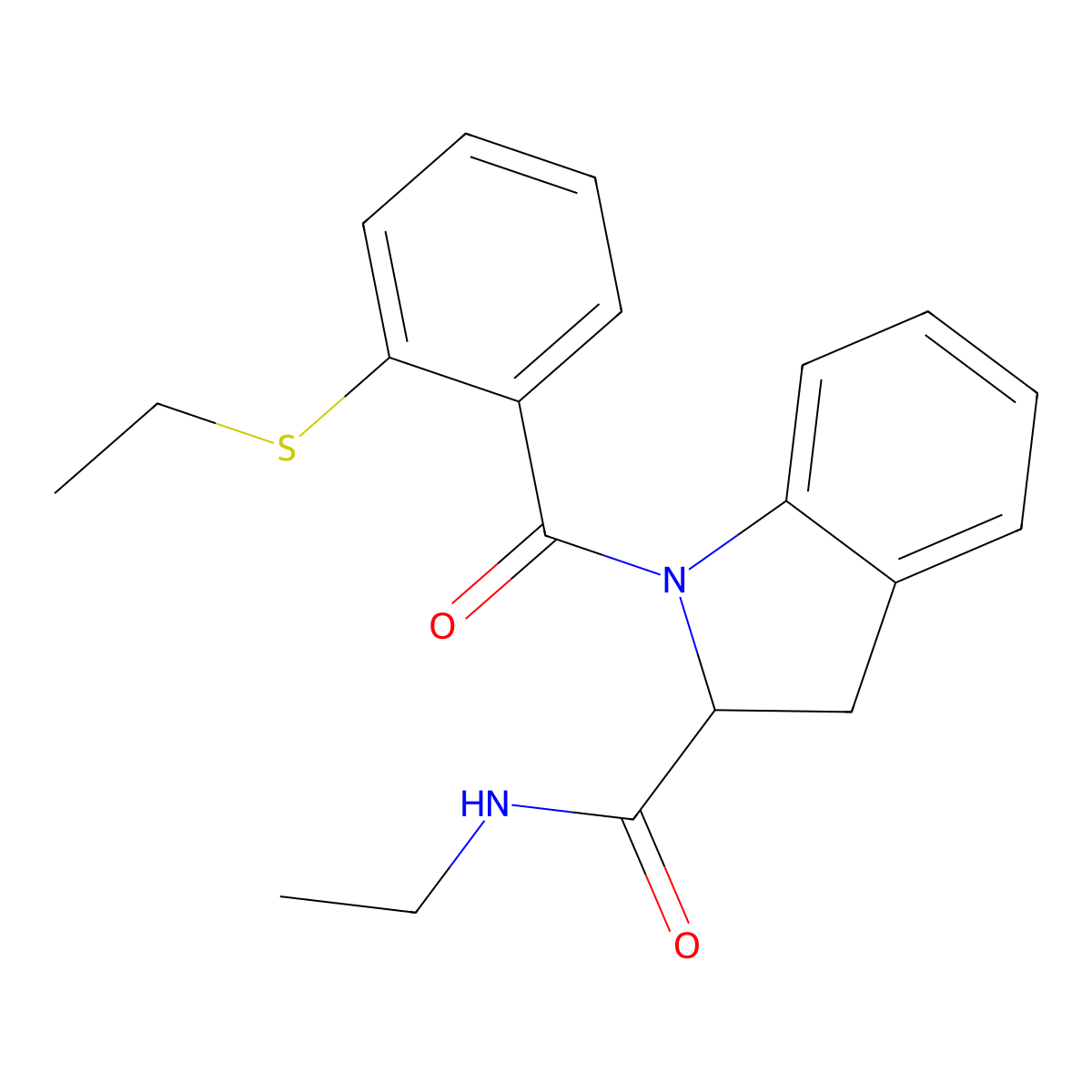 N-ethyl-1-(2-(ethylthio)benzoyl)indoline-2-carboxamide molecular structure, CAS 1103515-70-3