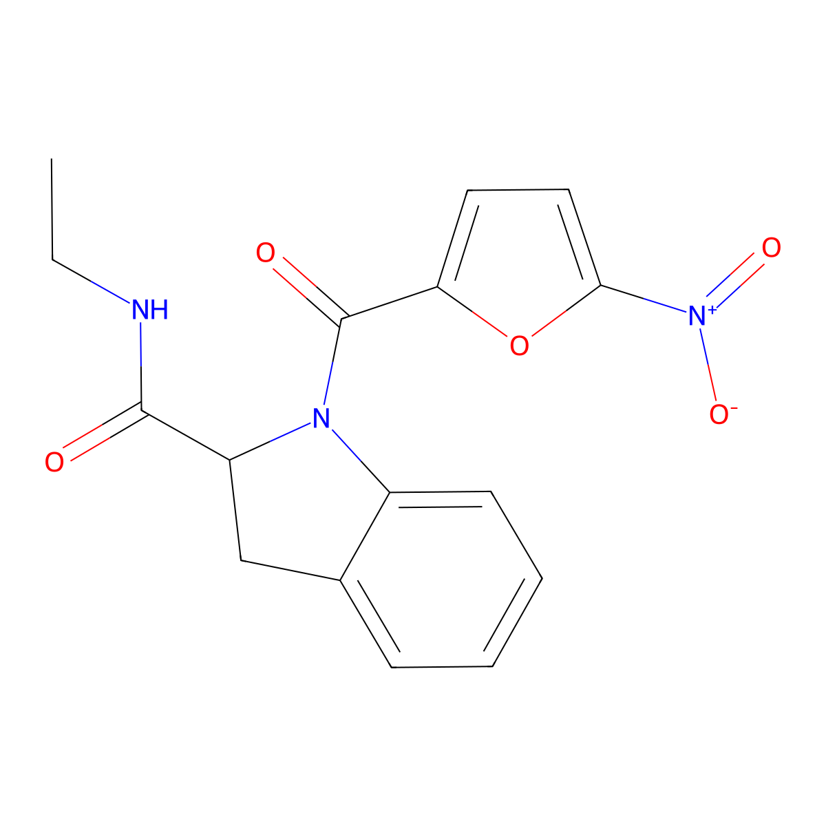 N-ethyl-1-(5-nitrofuran-2-carbonyl)indoline-2-carboxamide molecular structure, CAS 1103515-76-9