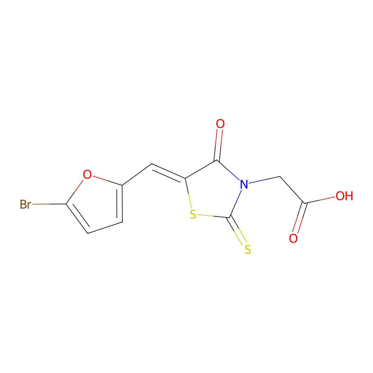 {(5Z)-5-[(5-bromo-2-furyl)methylene]-4-oxo-2-thioxo-1,3-thiazolidin-3-yl}acetic acid molecular structure, CAS 1103516-05-7