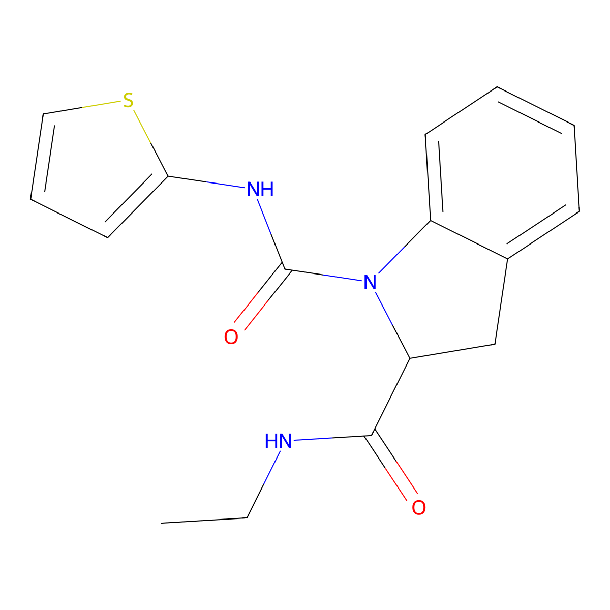 N2-ethyl-N1-(thiophen-2-yl)indoline-1,2-dicarboxamide molecular structure, CAS 1103518-44-0