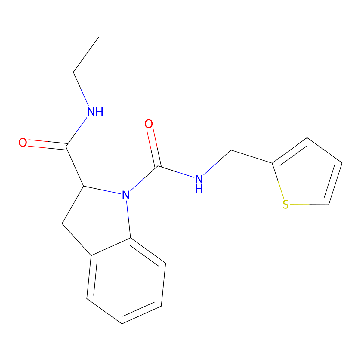 N2-ethyl-N1-(thiophen-2-ylmethyl)indoline-1,2-dicarboxamide molecular structure, CAS 1103518-49-5