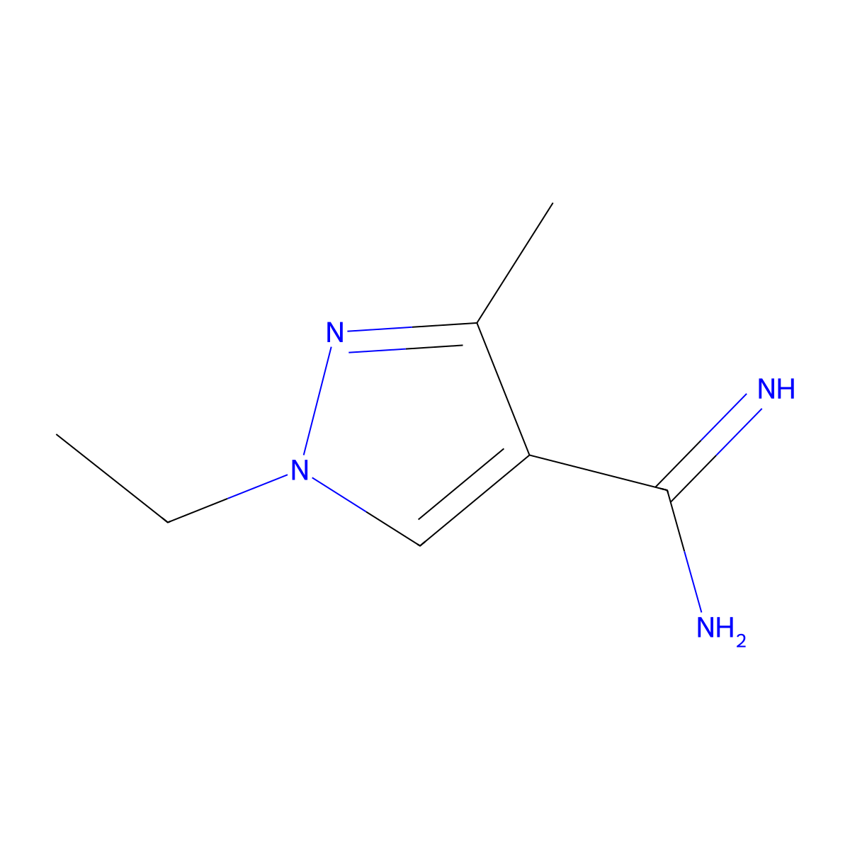 1-Ethyl-3-methyl-1H-pyrazole-4-carboximidamide molecular structure, CAS 1103573-06-3