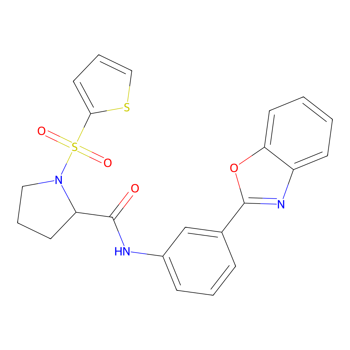 N-(3-(benzo[d]oxazol-2-yl)phenyl)-1-(thiophen-2-ylsulfonyl)pyrrolidine-2-carboxamide molecular structure, CAS 1103585-36-9