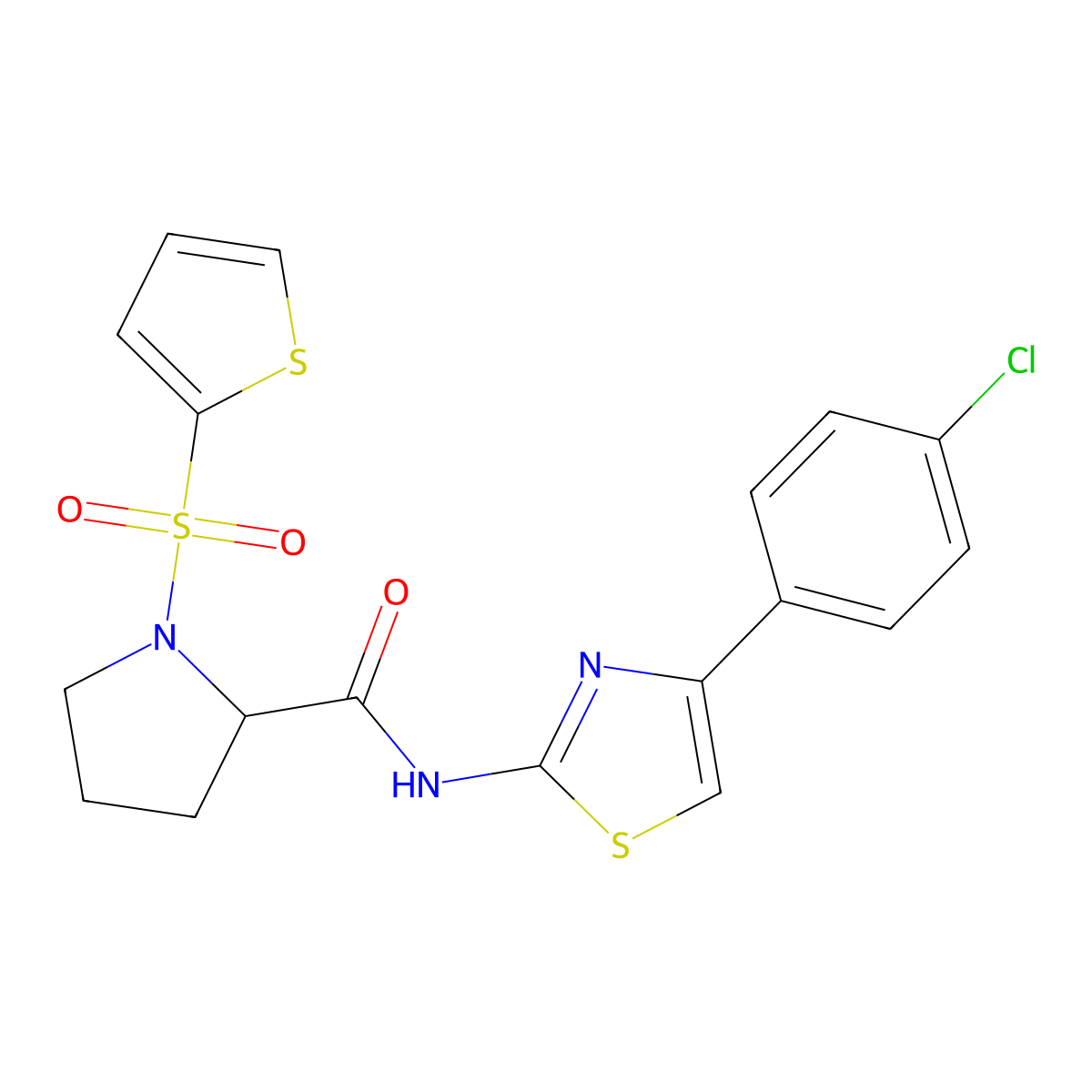 N-(4-(4-chlorophenyl)thiazol-2-yl)-1-(thiophen-2-ylsulfonyl)pyrrolidine-2-carboxamide molecular structure, CAS 1103594-68-8