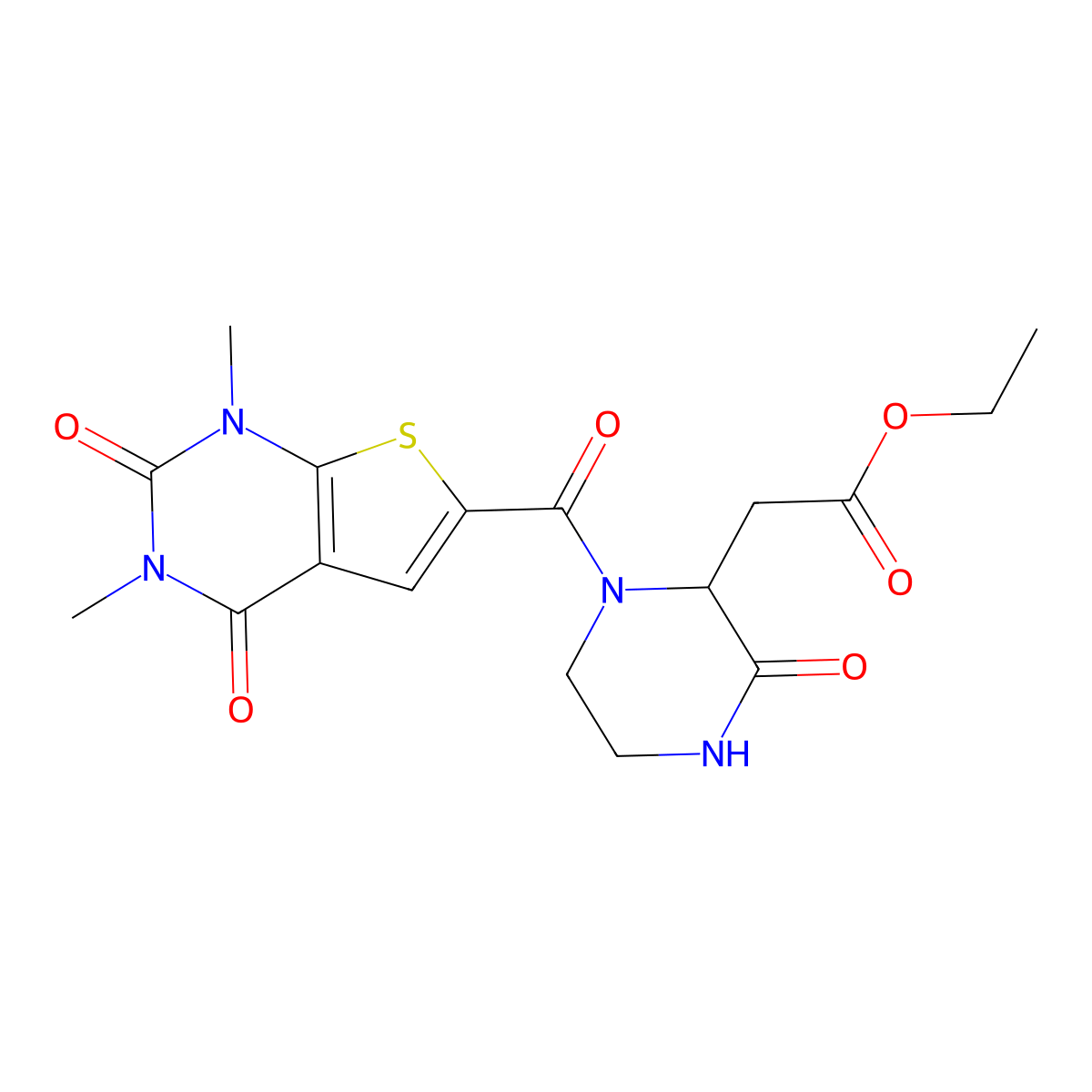 Ethyl 2-(1-(1,3-dimethyl-2,4-dioxo-1,2,3,4-tetrahydrothieno[2,3-d]pyrimidine-6-carbonyl)-3-oxopiperazin-2-yl)acetate molecular structure, CAS 1103647-33-1