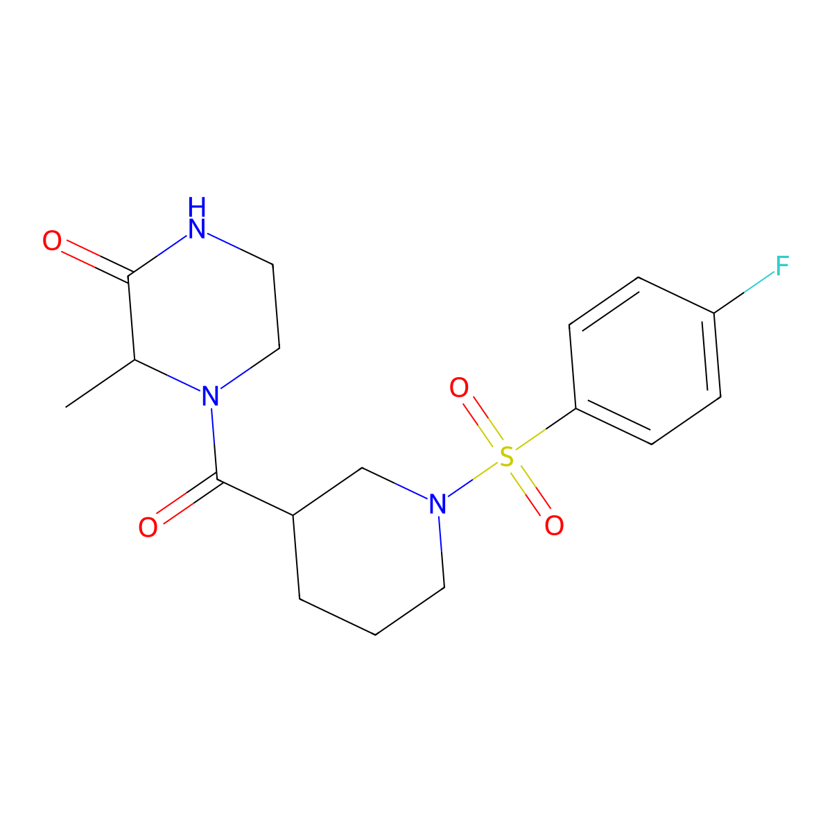 4-(1-((4-Fluorophenyl)sulfonyl)piperidine-3-carbonyl)-3-methylpiperazin-2-one molecular structure, CAS 1103664-24-9