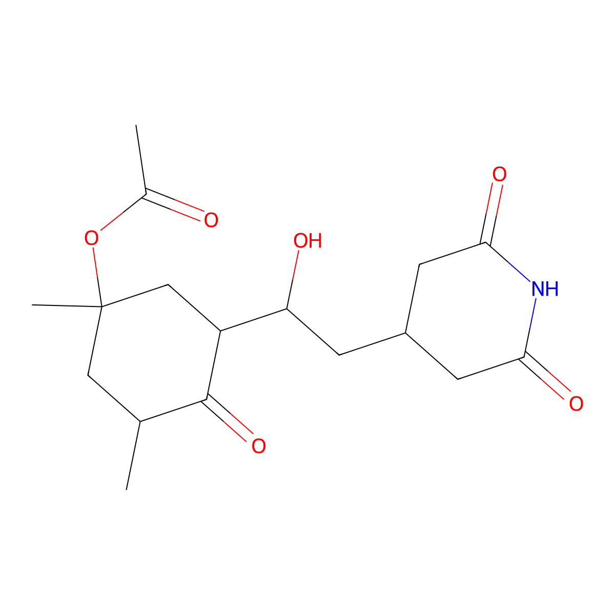 4-((2R)-2-((1S,3S,5R)-5-(Acetyloxy)-3,5-dimethyl-2-oxocyclohexyl)-2-hydroxyethyl)-2,6-piperidinedione molecular structure, CAS 11037-68-6