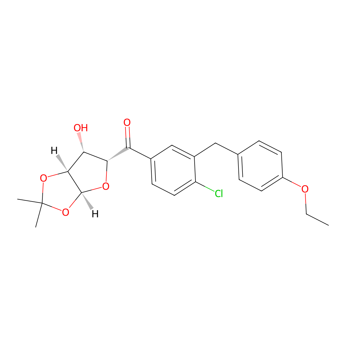 (4-Chloro-3-(4-ethoxybenzyl)phenyl)((3aS,5R,6S,6aS)-6-hydroxy-2,2-dimethyltetrahydrofuro[2,3-d][1,3]dioxol-5-yl)methanone molecular structure, CAS 1103738-30-2