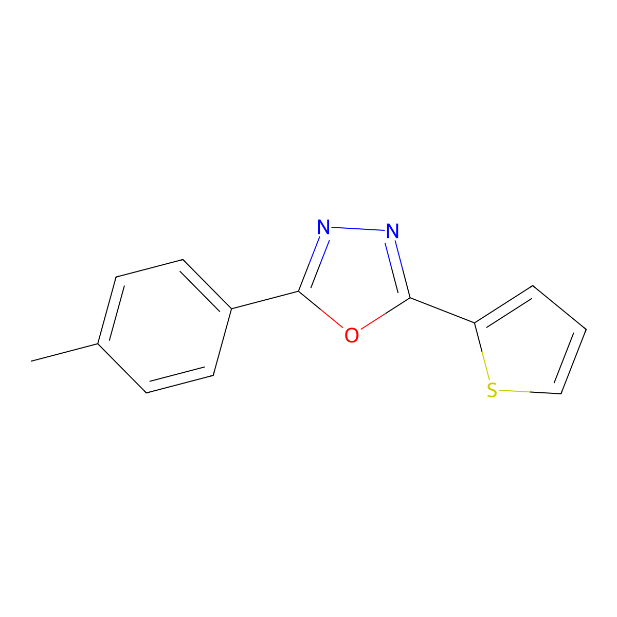 1,3,4-Oxadiazole, 2-(4-methylphenyl)-5-(2-thienyl)- molecular structure, CAS 110380-38-6