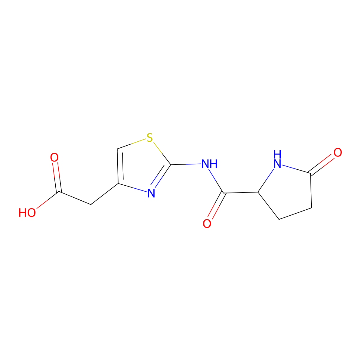 {2-[(5-Oxoprolyl)amino]-1,3-thiazol-4-yl}acetic acid molecular structure, CAS 1103834-16-7