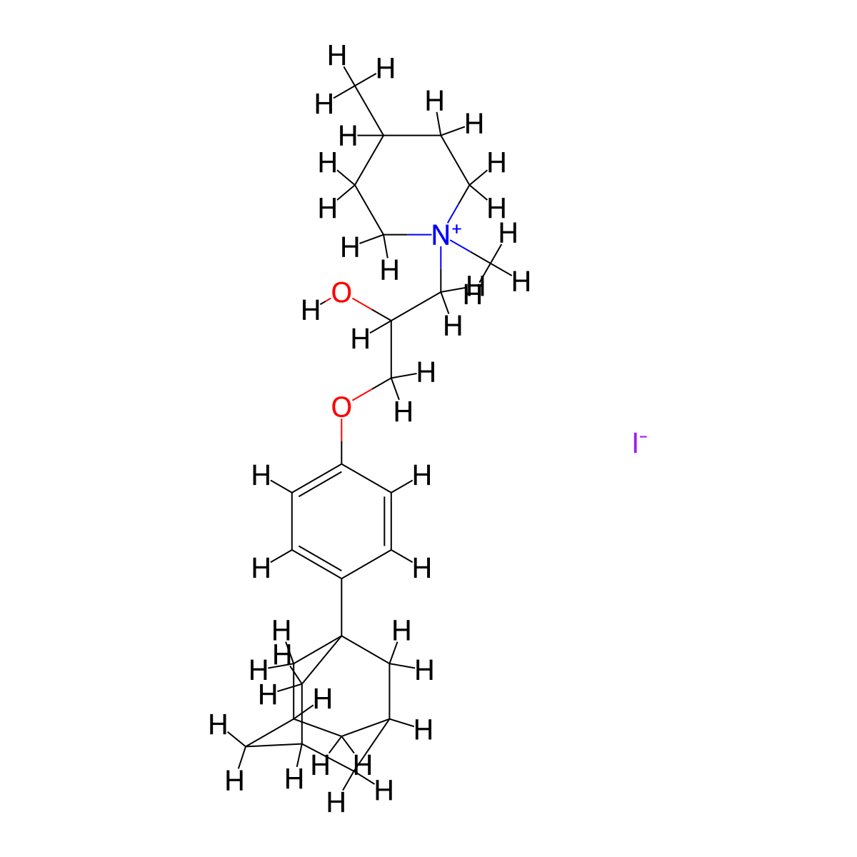 1-{3-[4-(Adamantan-1-yl)phenoxy]-2-hydroxypropyl}-1,4-dimethylpiperidin-1-ium iodide molecular structure, CAS 1103853-60-6