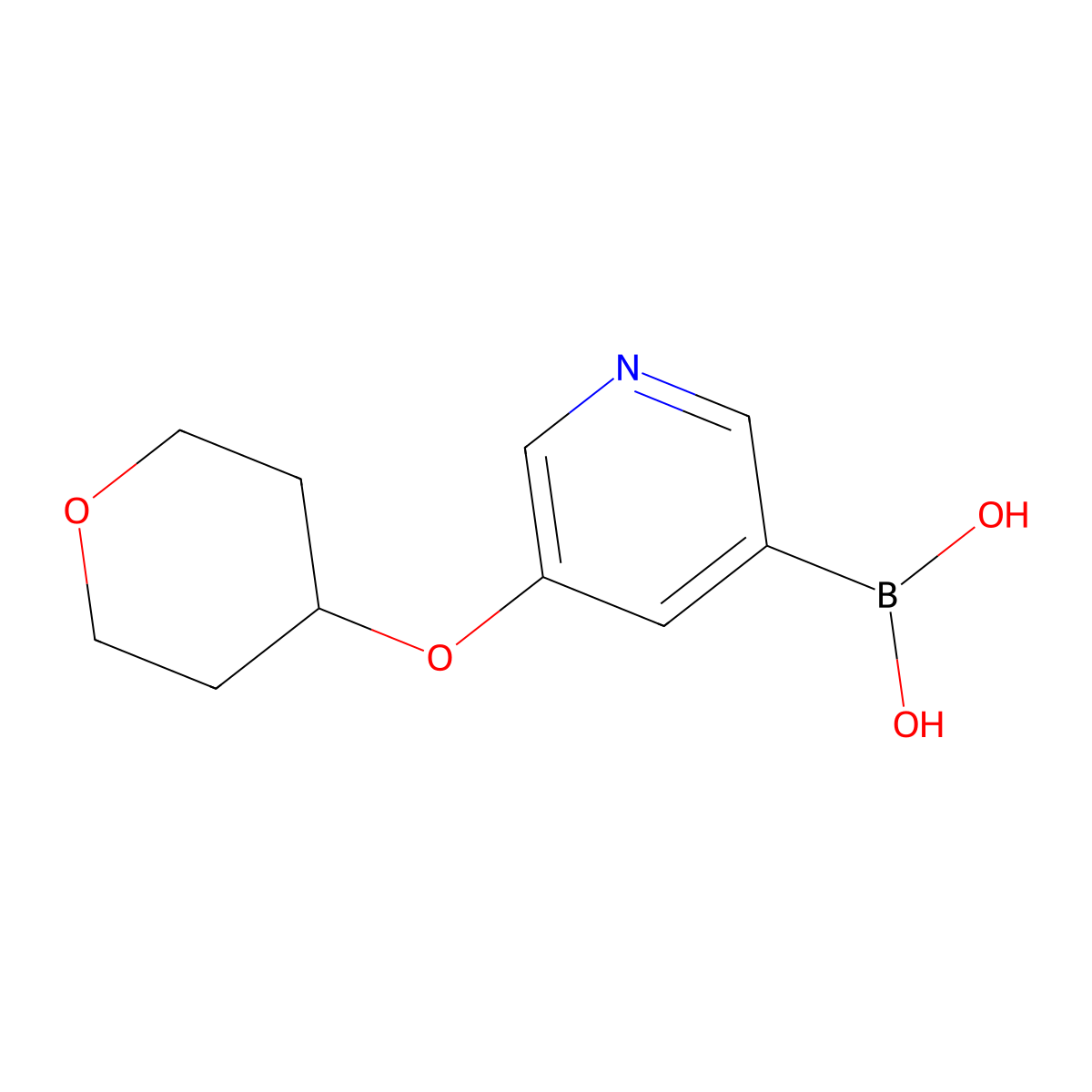 (5-((Tetrahydro-2H-pyran-4-yl)oxy)pyridin-3-yl)boronic acid molecular structure, CAS 1103862-08-3