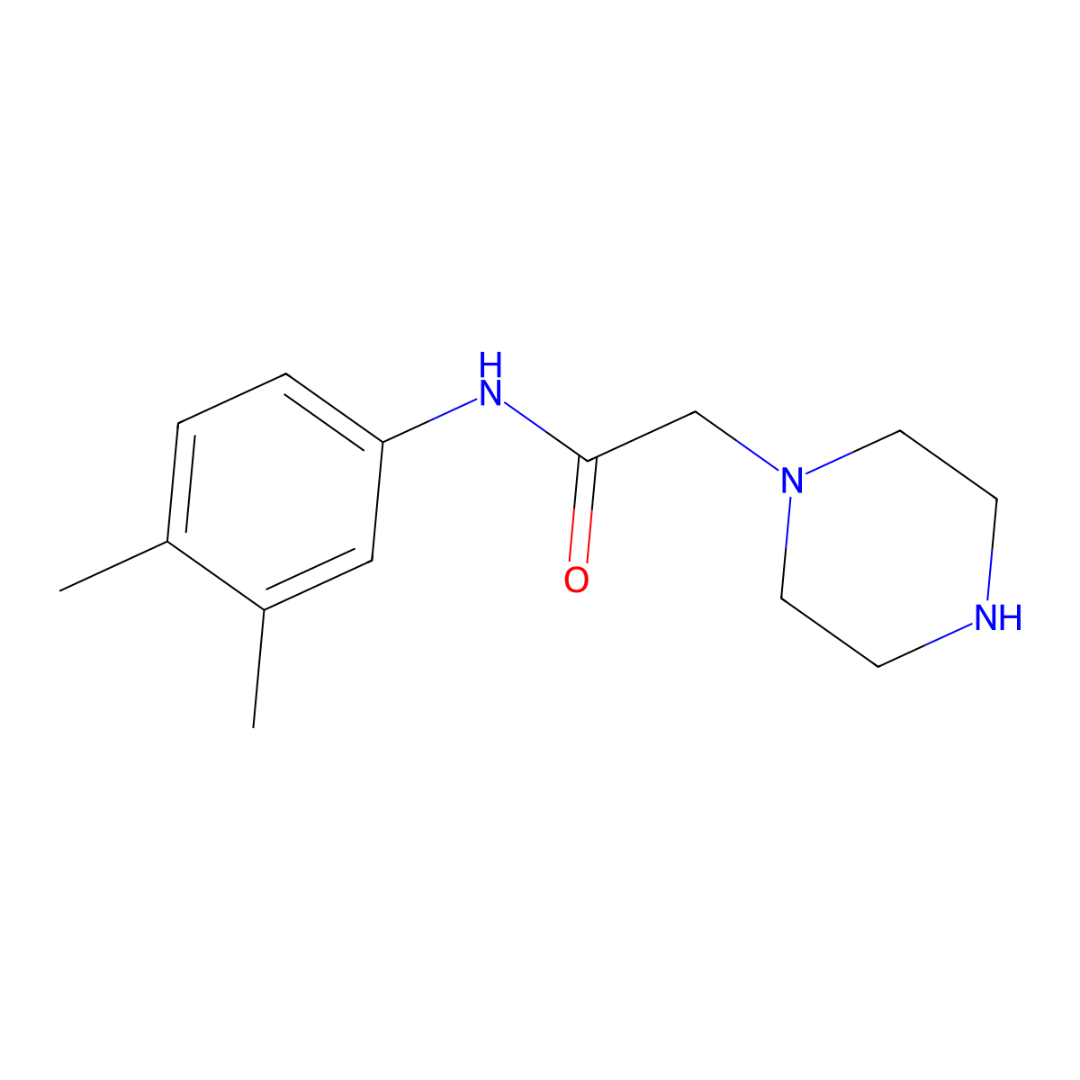 N-(3,4-dimethylphenyl)-2-(piperazin-1-yl)acetamide molecular structure, CAS 110393-33-4
