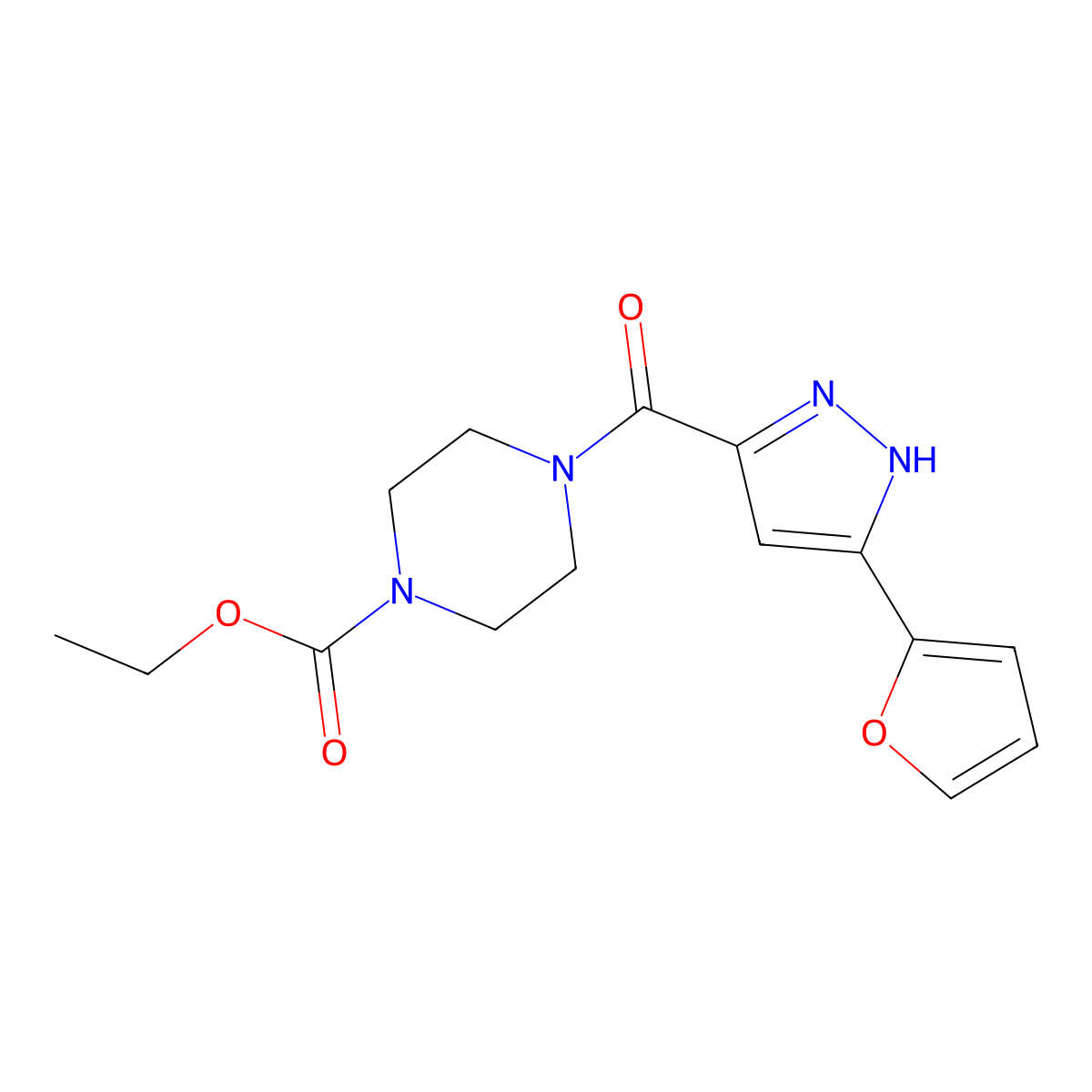 ethyl 4-[5-(furan-2-yl)-1H-pyrazole-3-carbonyl]piperazine-1-carboxylate molecular structure, CAS 1103971-36-3