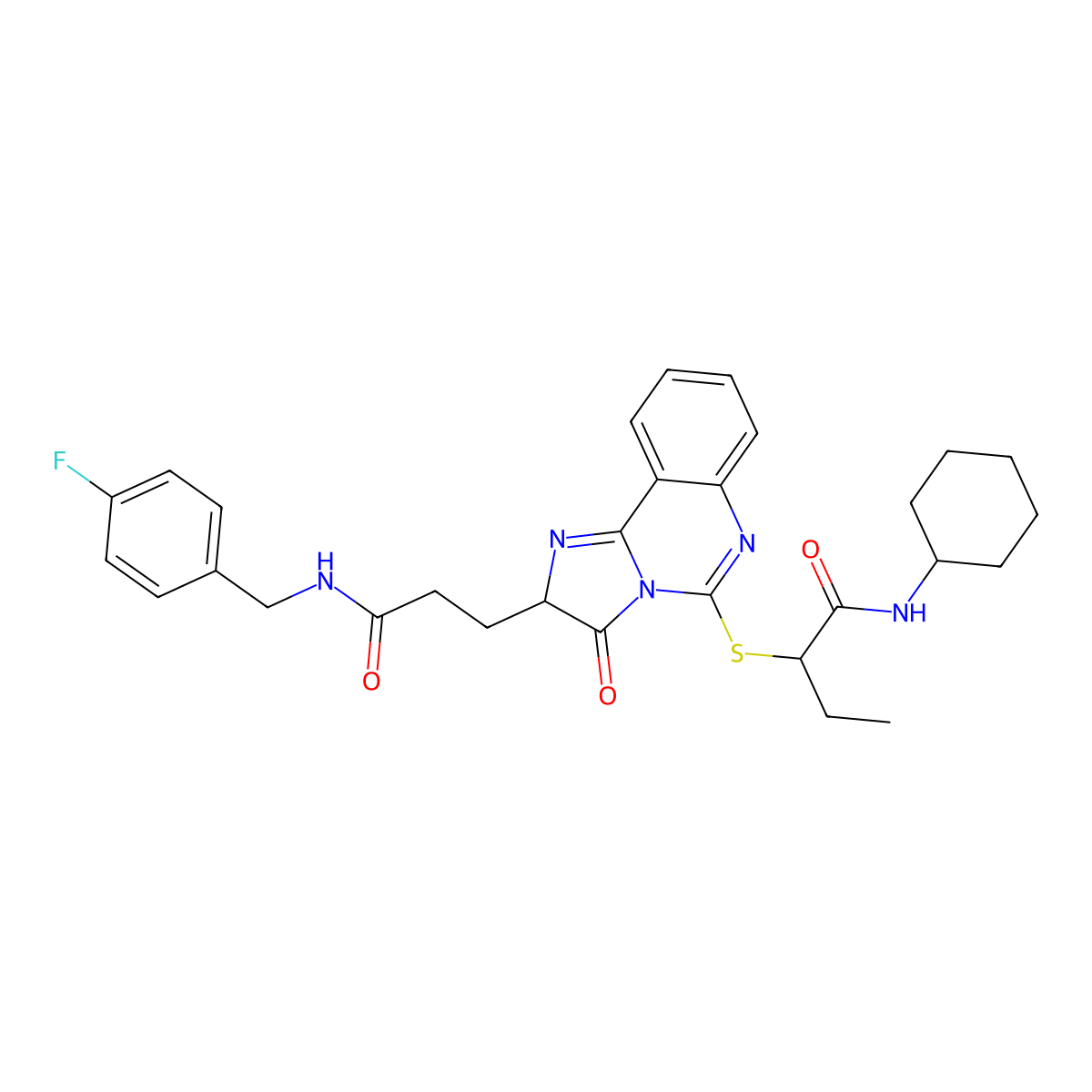 N-cyclohexyl-2-{[2-(2-{[(4-fluorophenyl)methyl]carbamoyl}ethyl)-3-oxo-2H,3H-imidazo[1,2-c]quinazolin-5-yl]sulfanyl}butanamide molecular structure, CAS 1103975-80-9
