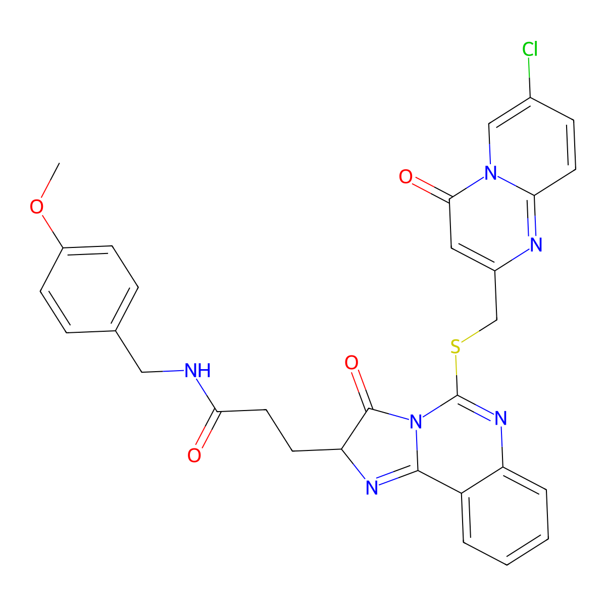 3-{5-[({7-chloro-4-oxo-4H-pyrido[1,2-a]pyrimidin-2-yl}methyl)sulfanyl]-3-oxo-2H,3H-imidazo[1,2-c]quinazolin-2-yl}-N-[(4-methoxyphenyl)methyl]propanamide molecular structure, CAS 1103977-79-2