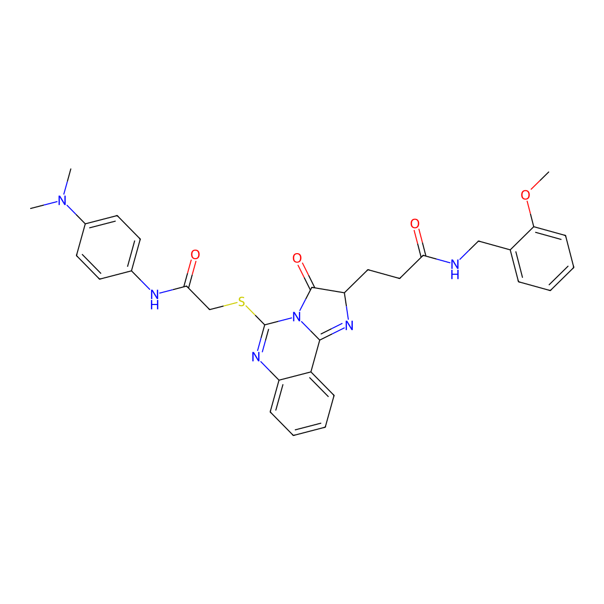 3-{5-[({[4-(dimethylamino)phenyl]carbamoyl}methyl)sulfanyl]-3-oxo-2H,3H-imidazo[1,2-c]quinazolin-2-yl}-N-[(2-methoxyphenyl)methyl]propanamide molecular structure, CAS 1103978-01-3