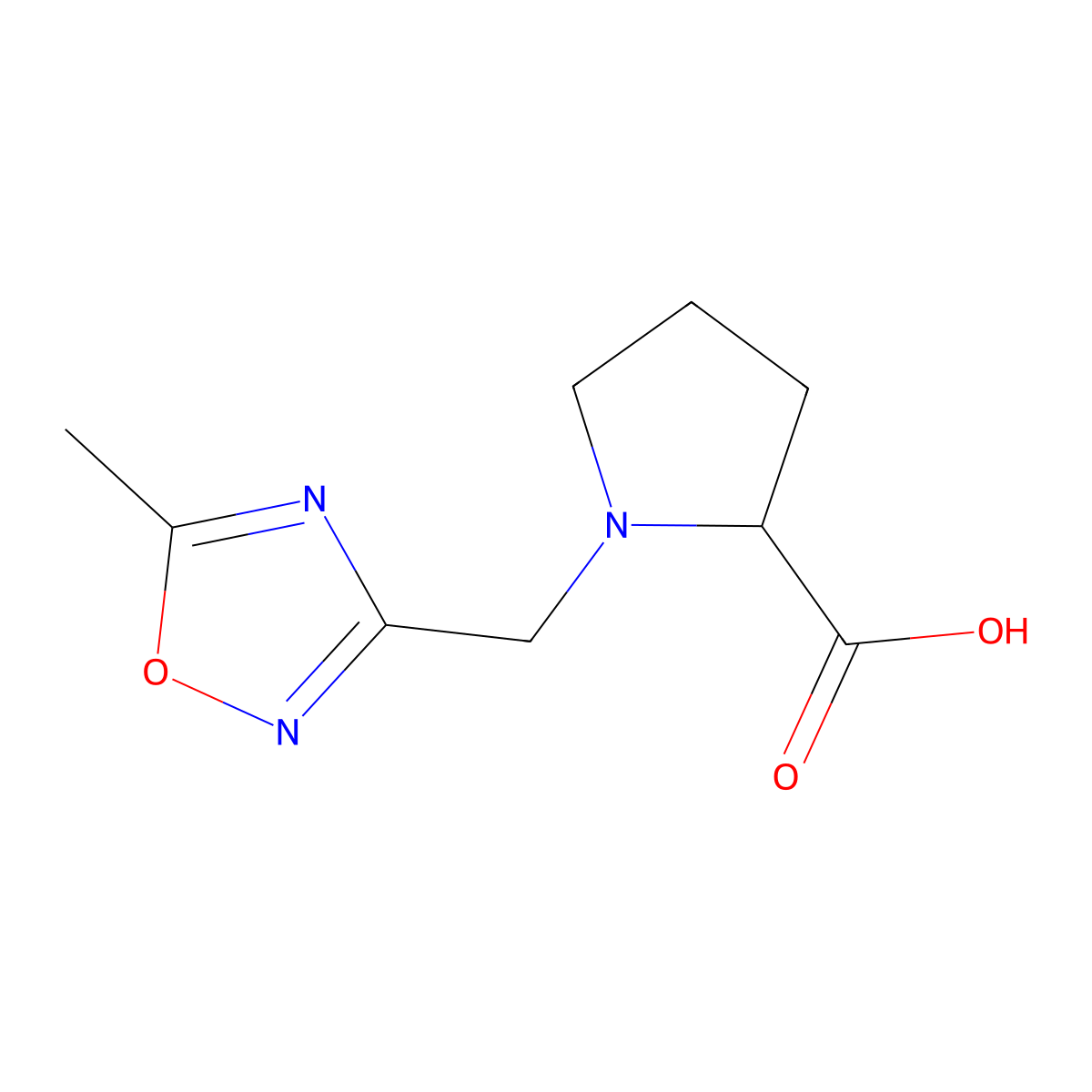 1-[(5-Methyl-1,2,4-oxadiazol-3-yl)methyl]pyrrolidine-2-carboxylic acid molecular structure, CAS 1103985-85-8