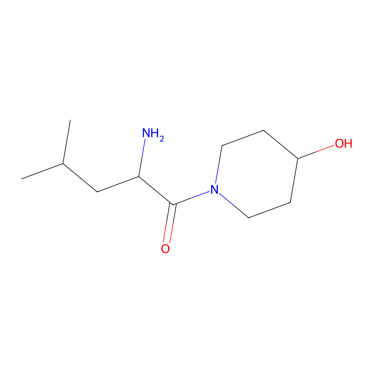2-Amino-1-(4-hydroxypiperidin-1-yl)-4-methylpentan-1-one molecular structure, CAS 1104236-93-2